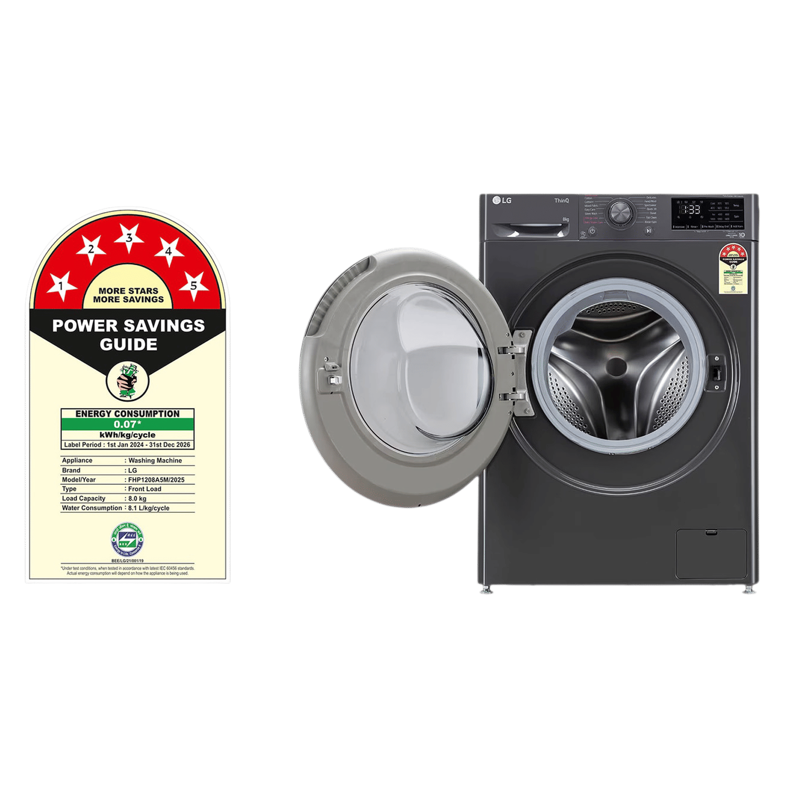 LG 8 Kg 5 Star Inverter Fully Automatic Front Load Washing Machine (FHP1208A5M.AMBQEIL, In-built Heater, Middle Black) LG 8 Kg 5 Star Inverter Fully Automatic Front Load Washing Machine (FHP1208A5M.AMBQEIL, In-built Heater, Middle Black)_8