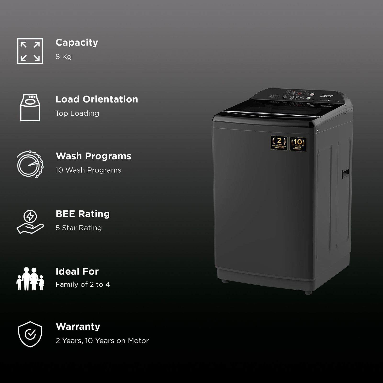 acer 8 kg 5 Star Fully Automatic Top Load Washing Machine (Halo Wash, AR80FATLP1GT, AiSense, Grey) acer 8 kg 5 Star Fully Automatic Top Load Washing Machine (Halo Wash, AR80FATLP1GT, AiSense, Grey)_2