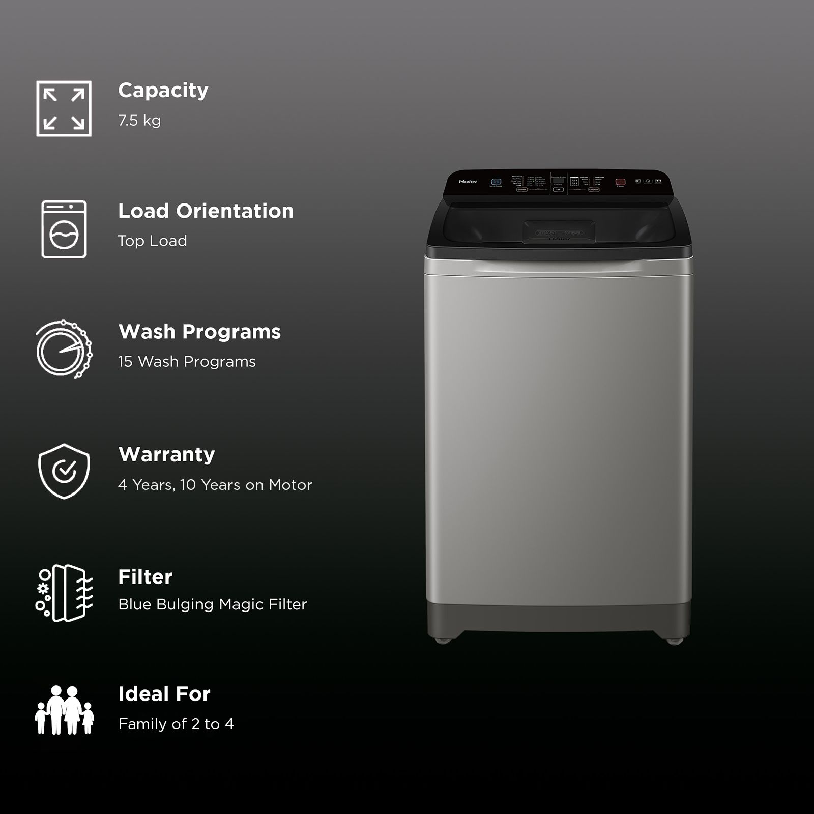 Haier 7.5 kg Fully Automatic Top Load Washing Machine (HWM75-H678ES5, In-built Heater, Silver Brown) Haier 7.5 kg Fully Automatic Top Load Washing Machine (HWM75-H678ES5, In-built Heater, Silver Brown)_2