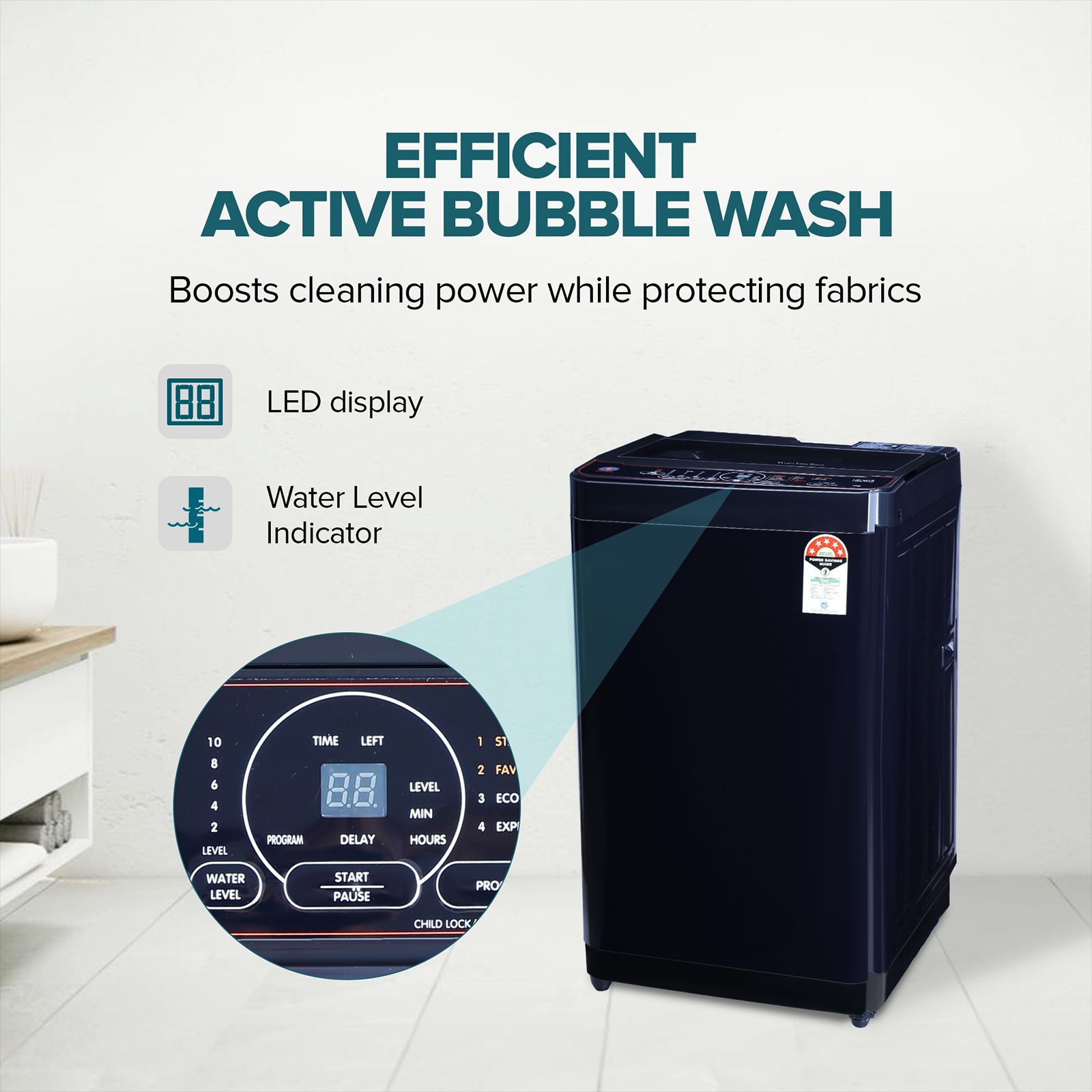 Croma 8 kg 5 Star Fully Automatic Top Load Washing Machine ( In-built Heater, Pure Black)_14