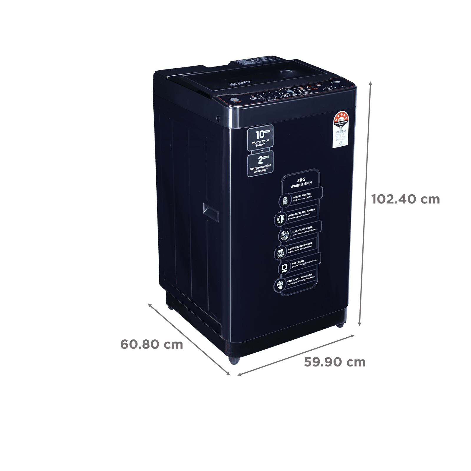 Croma 8 kg 5 Star Fully Automatic Top Load Washing Machine ( In-built Heater, Pure Black)_3