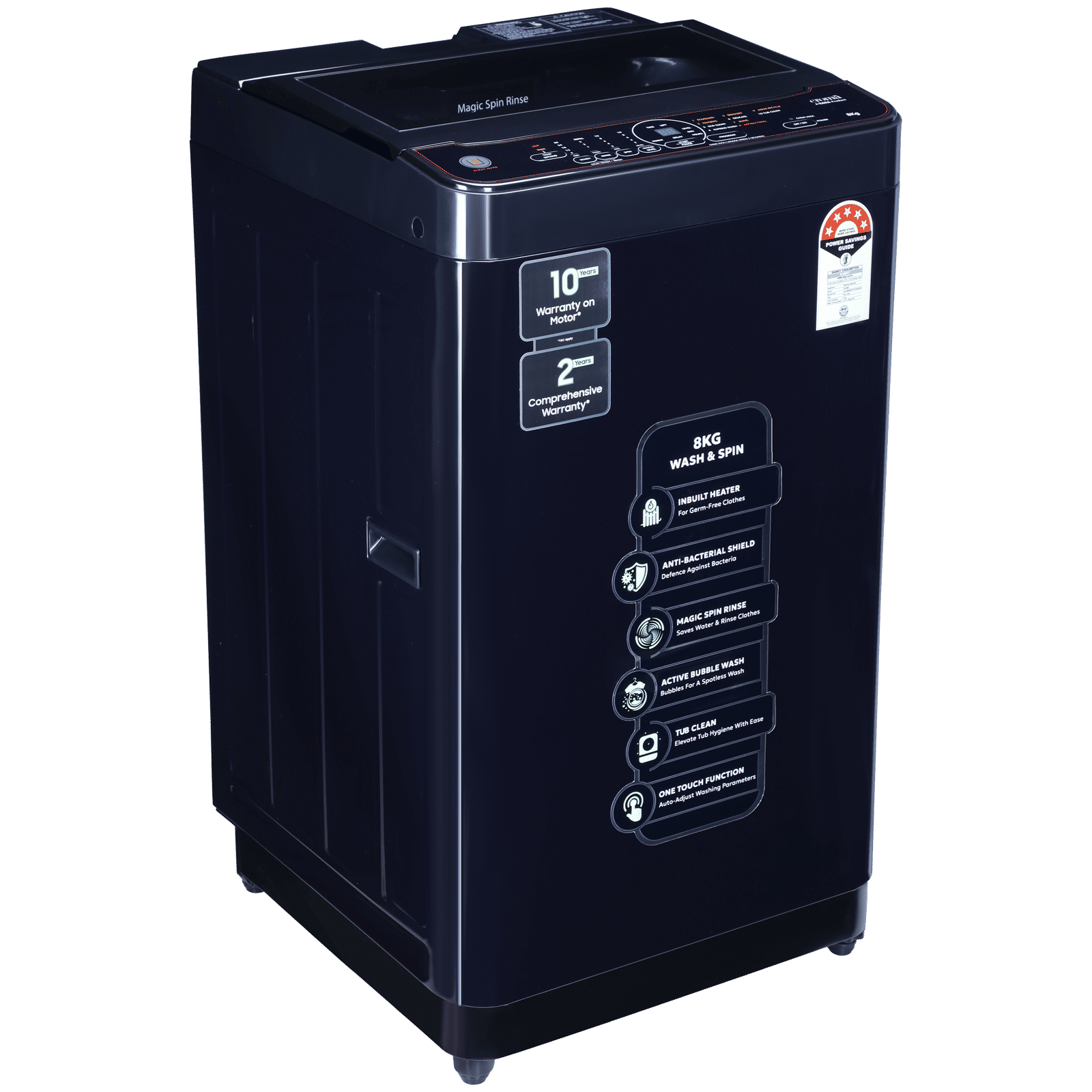 Croma 8 kg 5 Star Fully Automatic Top Load Washing Machine ( In-built Heater, Pure Black)_5