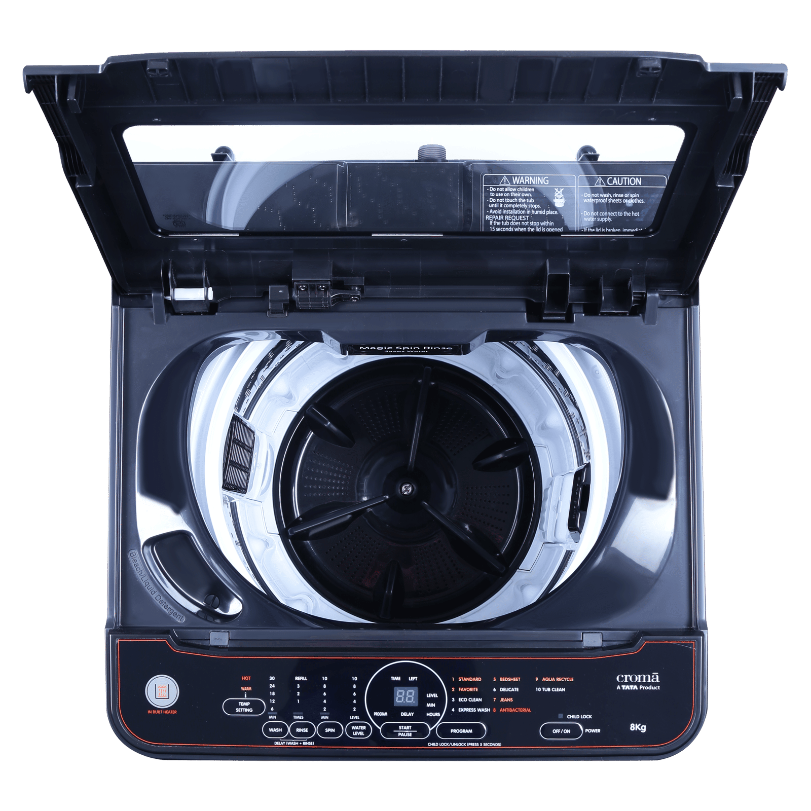 Croma 8 kg 5 Star Fully Automatic Top Load Washing Machine ( In-built Heater, Pure Black)_8