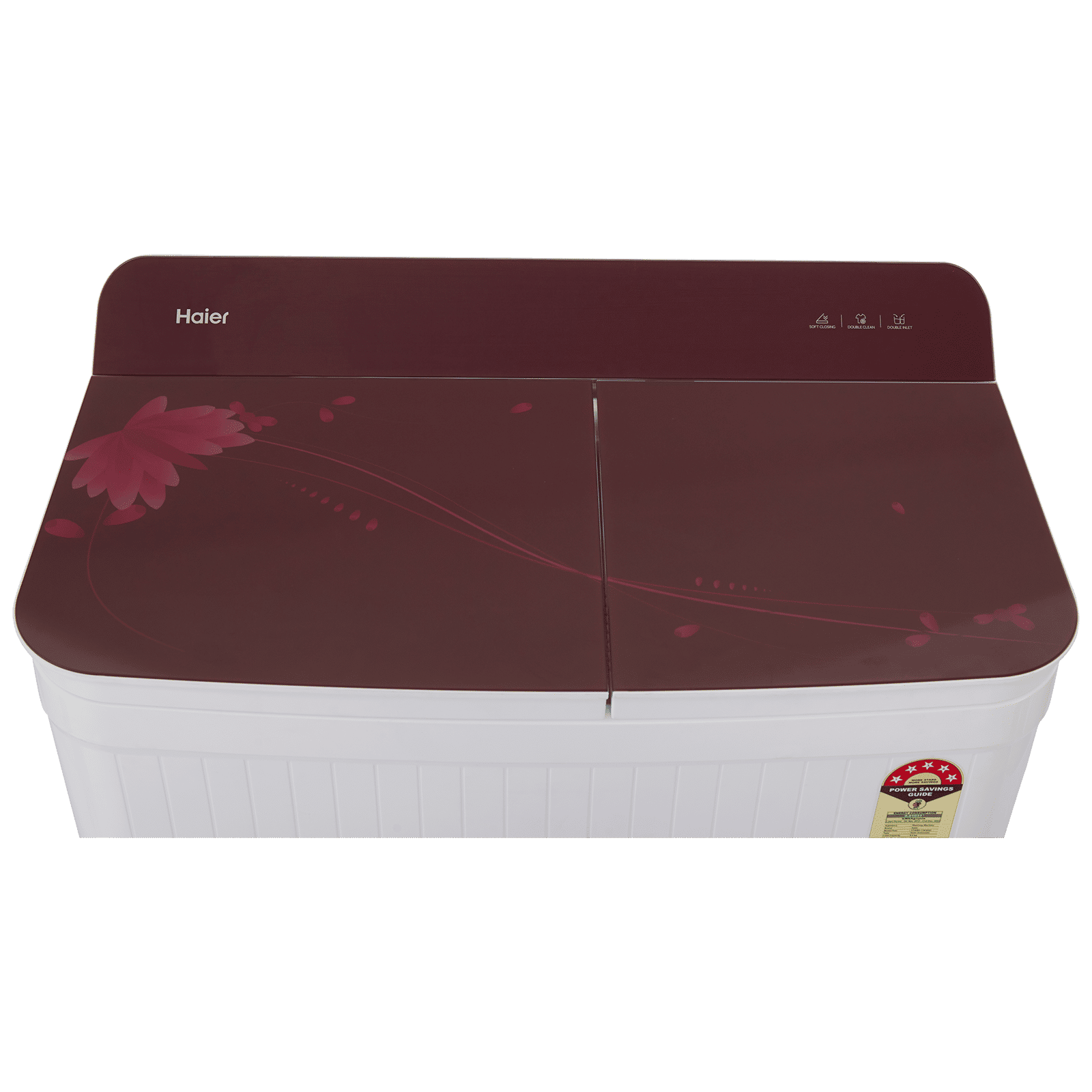 Haier 8 kg 5 Star Semi Automatic Washing Machine with Anti Bacterial Vortex Pulsator (178, HTW80-178, Burgundy with Flower)_4