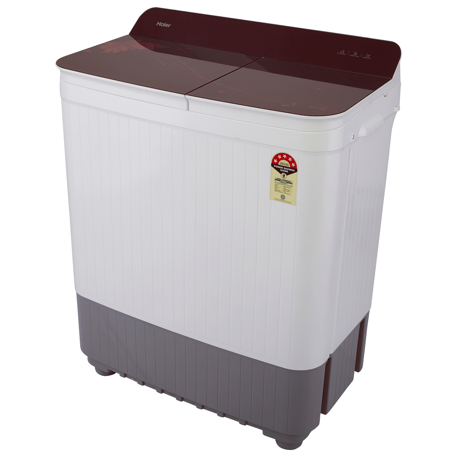 Haier 8 kg 5 Star Semi Automatic Washing Machine with Anti Bacterial Vortex Pulsator (178, HTW80-178, Burgundy with Flower)_5