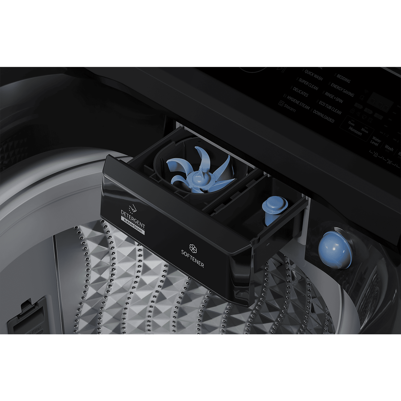 SAMSUNG 13 kg 5 Star Inverter Fully Automatic Top Load Washing Machine (WA13CG5886BVTL, Diamond Drum, Black Caviar)_13