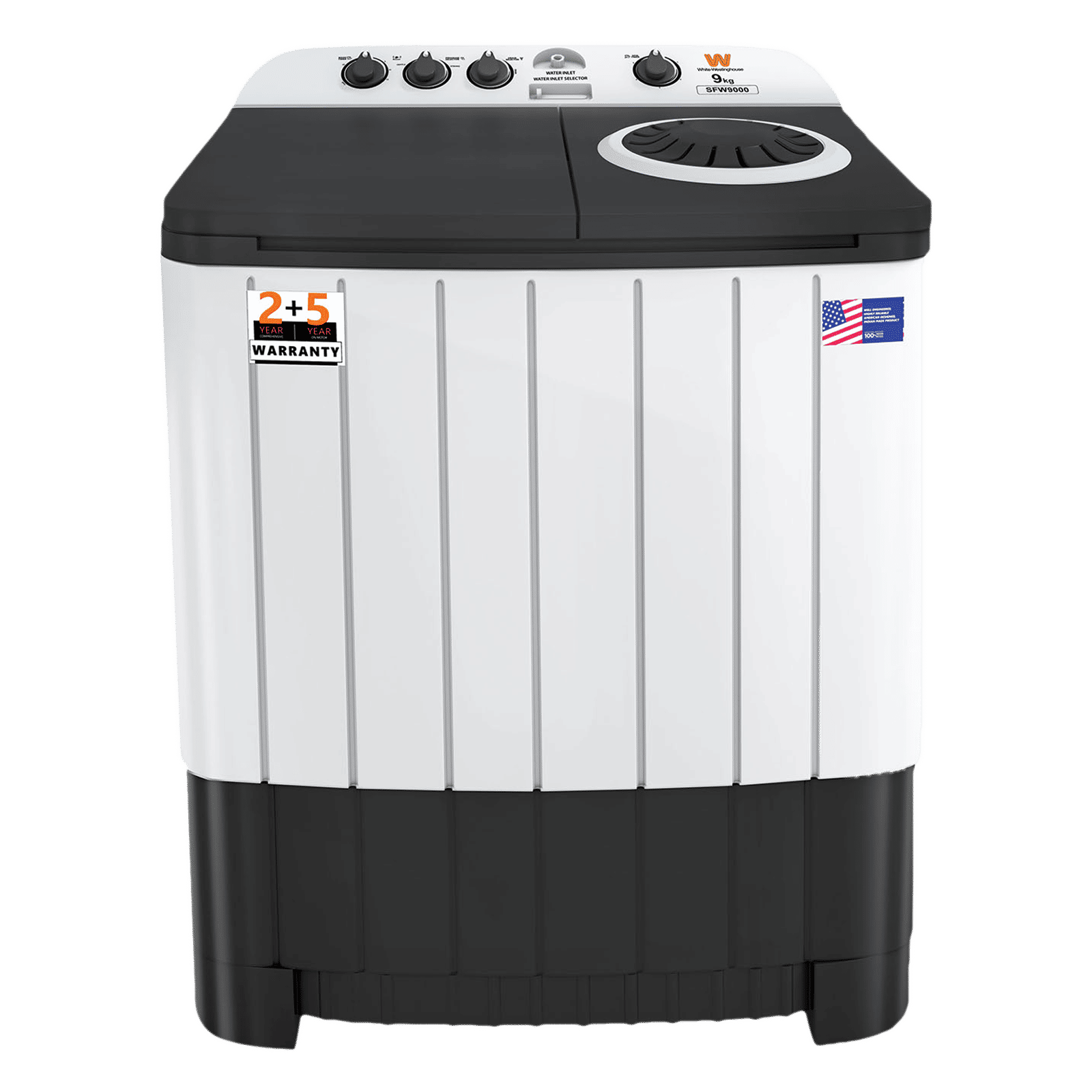 White Westinghouse 9 kg Semi Automatic Washing Machine with 3 Wash Programs (FlexyDry, SFW9000, White and Black) White Westinghouse 9 kg Semi Automatic Washing Machine with 3 Wash Programs (FlexyDry, SFW9000, White and Black)_1