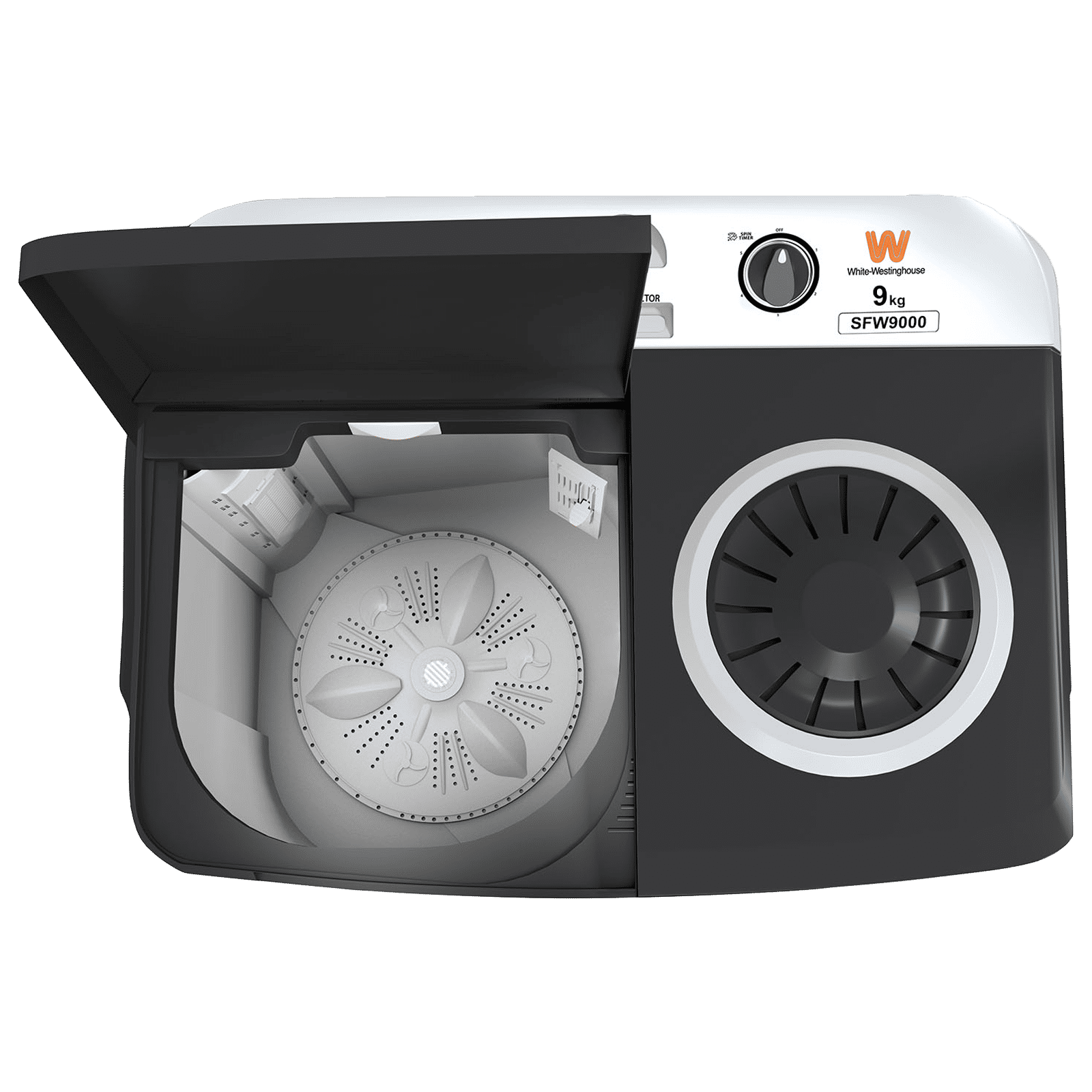 White Westinghouse 9 kg Semi Automatic Washing Machine with 3 Wash Programs (FlexyDry, SFW9000, White and Black) White Westinghouse 9 kg Semi Automatic Washing Machine with 3 Wash Programs (FlexyDry, SFW9000, White and Black)_6