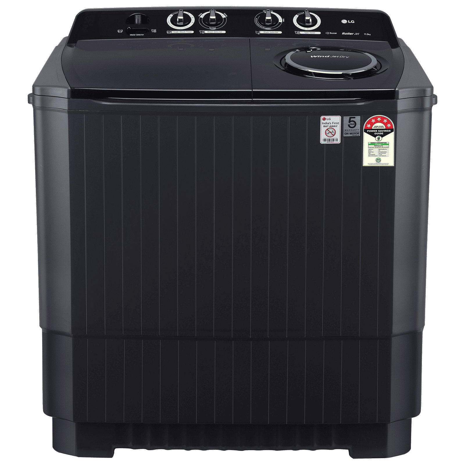 LG 11.5 kg 5 Star Semi Automatic Washing Machine with Roller Jet Pulsator (P115ASKAZ.ABMQEIL, Middle Black) LG 11.5 kg 5 Star Semi Automatic Washing Machine with Roller Jet Pulsator (P115ASKAZ.ABMQEIL, Middle Black)_1