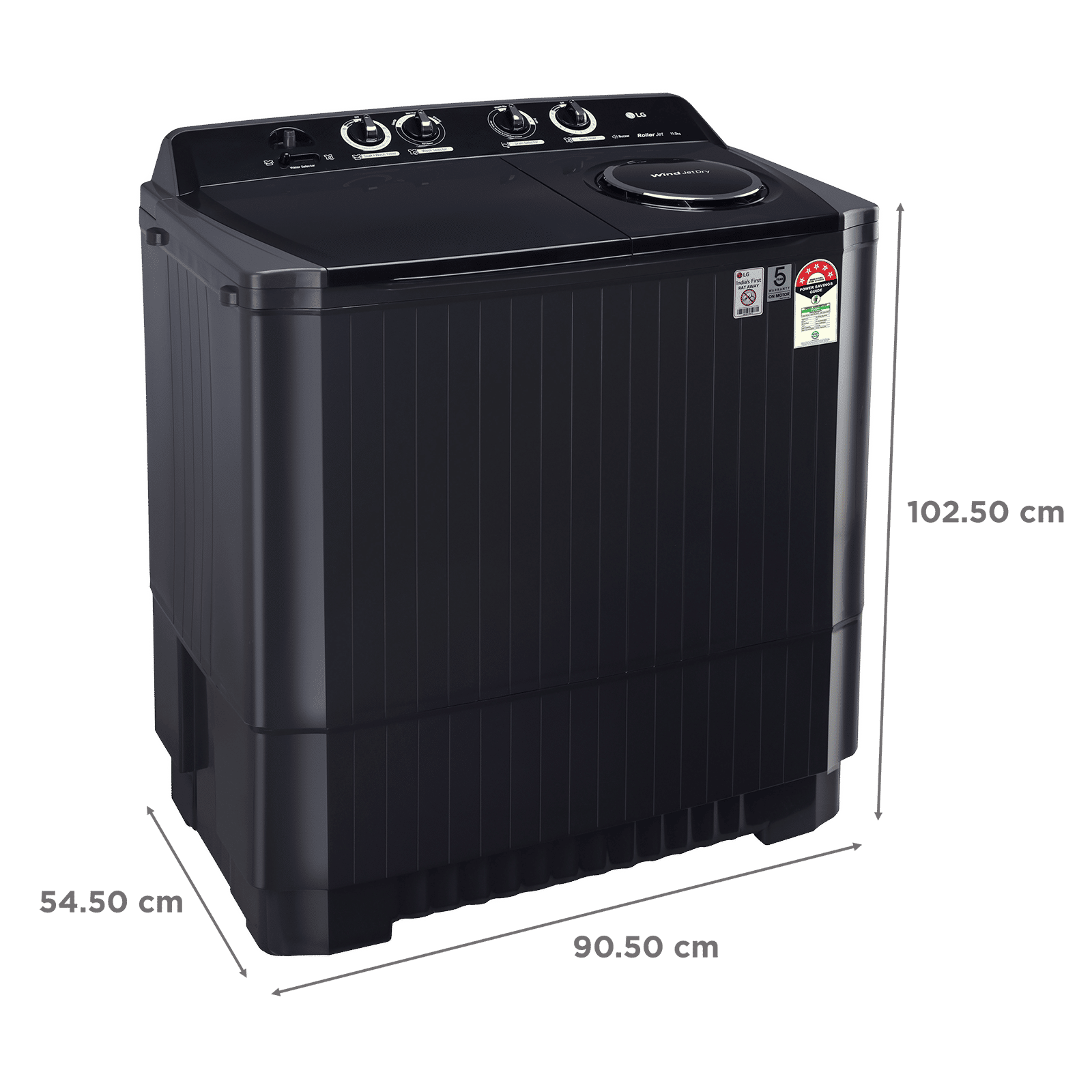 LG 11.5 kg 5 Star Semi Automatic Washing Machine with Roller Jet Pulsator (P115ASKAZ.ABMQEIL, Middle Black) LG 11.5 kg 5 Star Semi Automatic Washing Machine with Roller Jet Pulsator (P115ASKAZ.ABMQEIL, Middle Black)_3