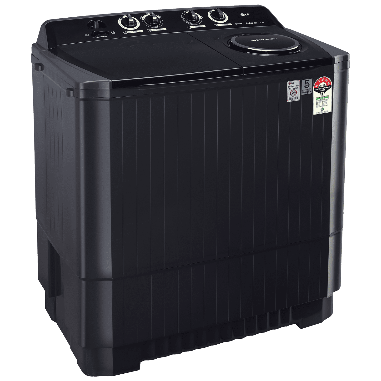 LG 11.5 kg 5 Star Semi Automatic Washing Machine with Roller Jet Pulsator (P115ASKAZ.ABMQEIL, Middle Black) LG 11.5 kg 5 Star Semi Automatic Washing Machine with Roller Jet Pulsator (P115ASKAZ.ABMQEIL, Middle Black)_4