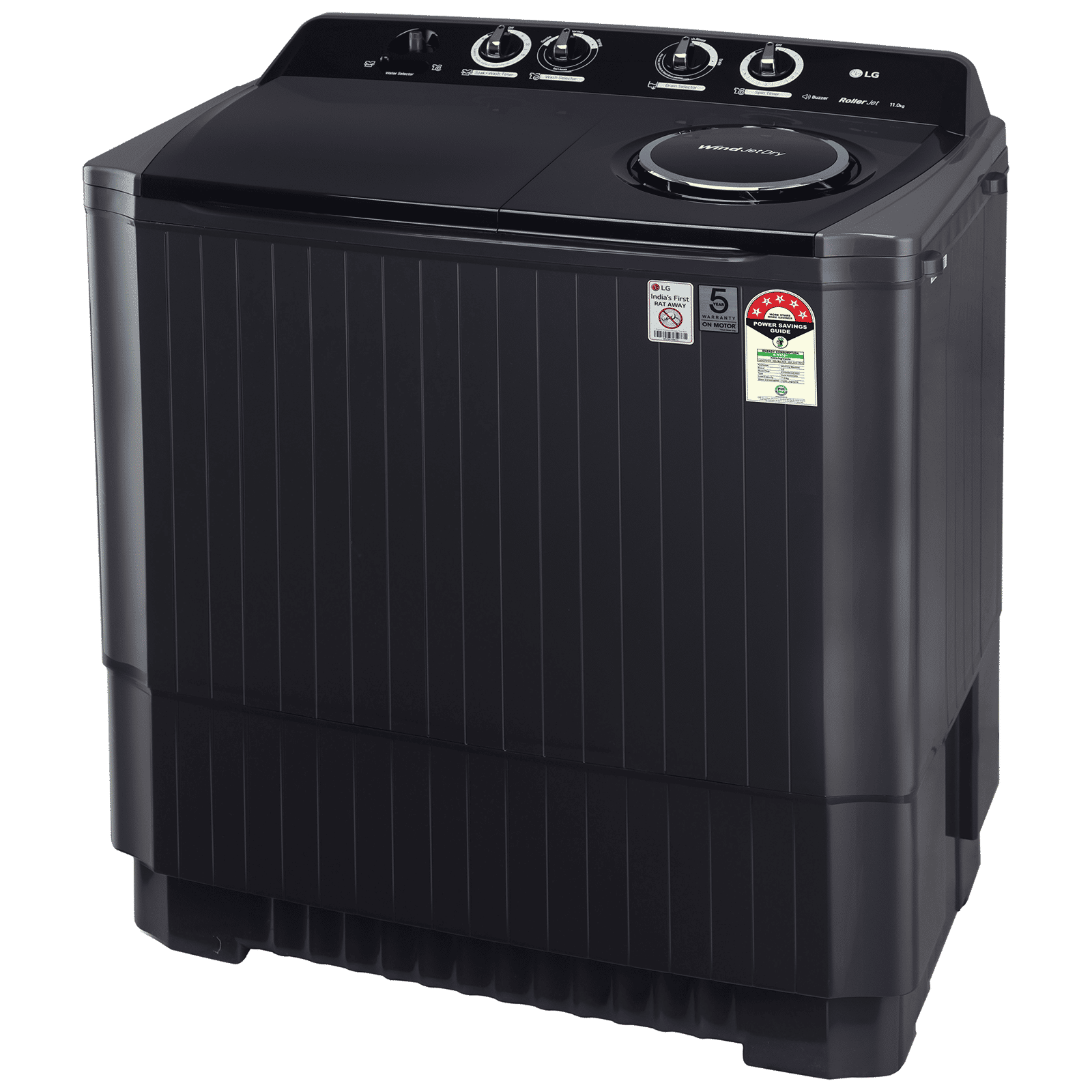 LG 11.5 kg 5 Star Semi Automatic Washing Machine with Roller Jet Pulsator (P115ASKAZ.ABMQEIL, Middle Black) LG 11.5 kg 5 Star Semi Automatic Washing Machine with Roller Jet Pulsator (P115ASKAZ.ABMQEIL, Middle Black)_5