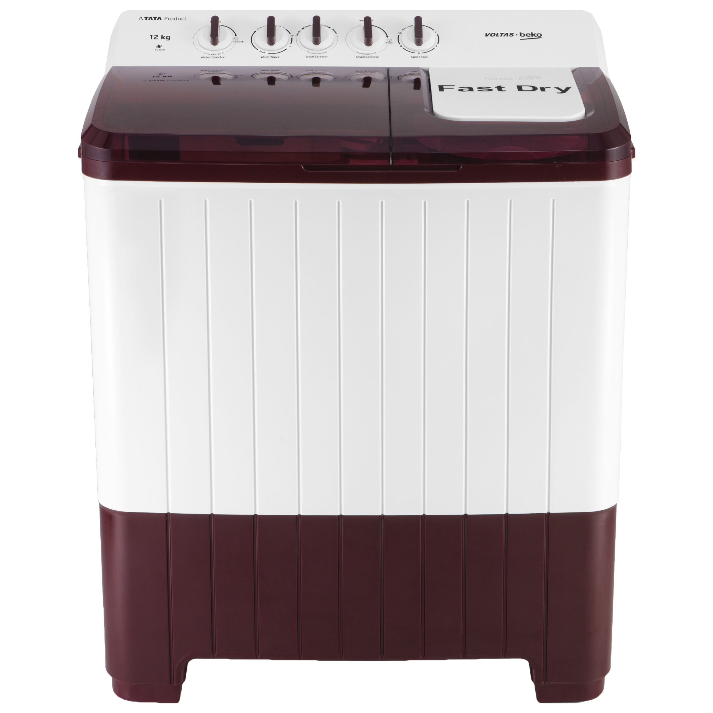 VOLTAS beko 12 kg 5 Star Semi Automatic Washing Machine with Cassette Filter (WTT120UPA/BR5KPTD, Burgundy) VOLTAS beko 12 kg 5 Star Semi Automatic Washing Machine with Cassette Filter (WTT120UPA/BR5KPTD, Burgundy)_1