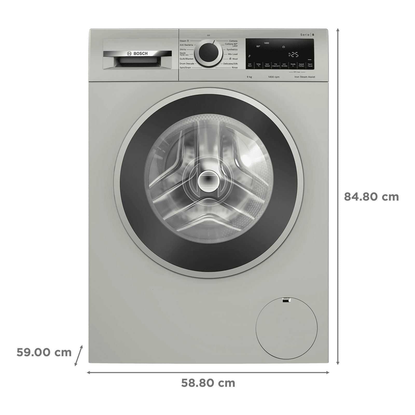 BOSCH 9 kg Fully Automatic Front Load Washing Machine (Series 8, WGA1440XIN, Multiple Water Protection, Silver Inox) BOSCH 9 kg Fully Automatic Front Load Washing Machine (Series 8, WGA1440XIN, Multiple Water Protection, Silver Inox)_3