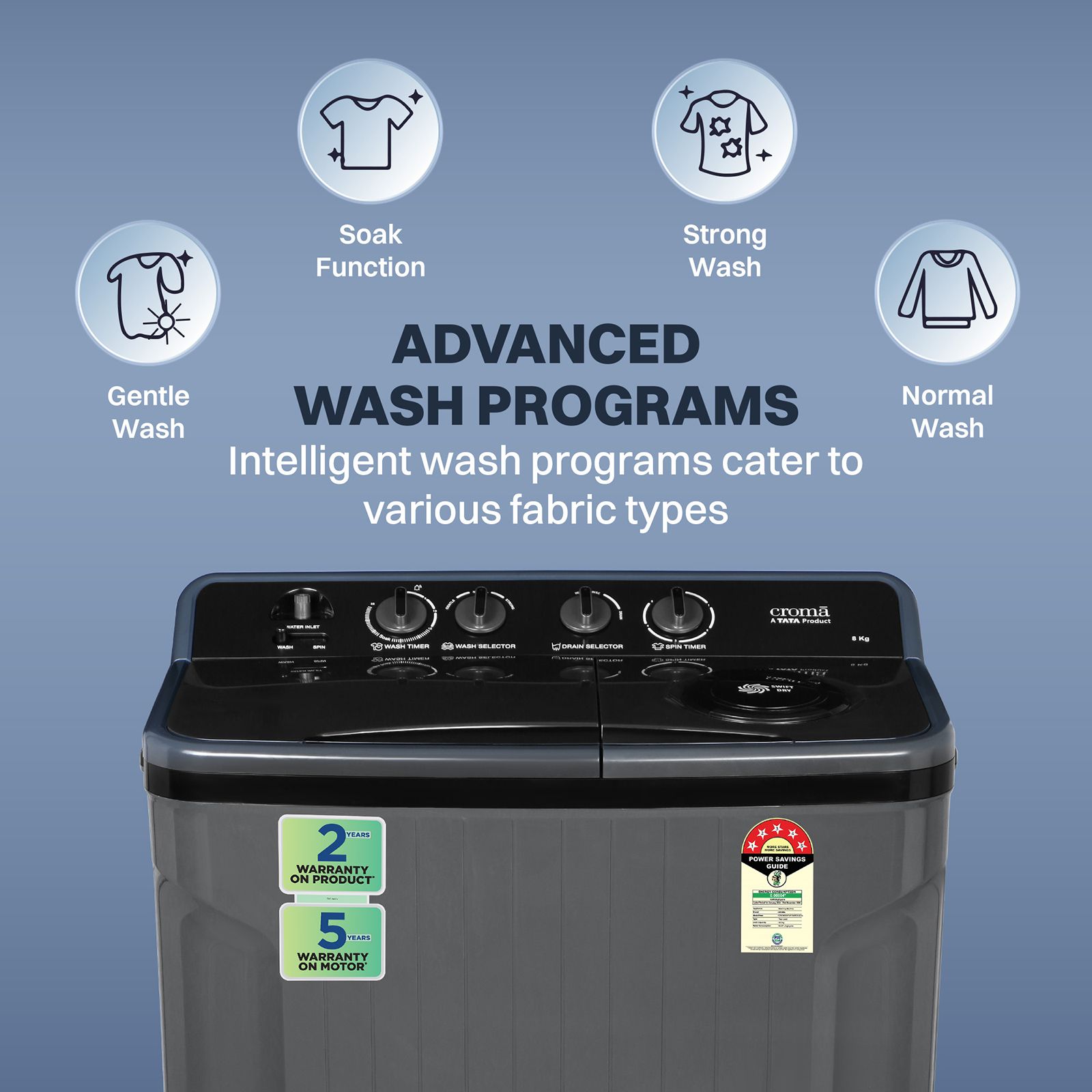 Croma 8 kg 5 Star Semi Automatic Washing Machine with Magic Filter (CRLW080SMF248602, Black)_5