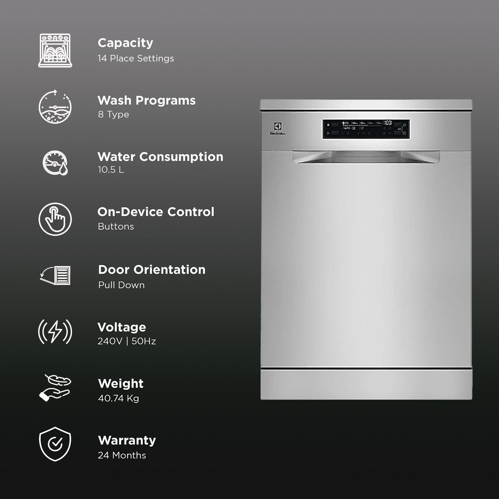 Electrolux UltimateCare 700 14 Place Settings Free Standing Dishwasher with 8 Wash Programs (Stainless Steel)_2