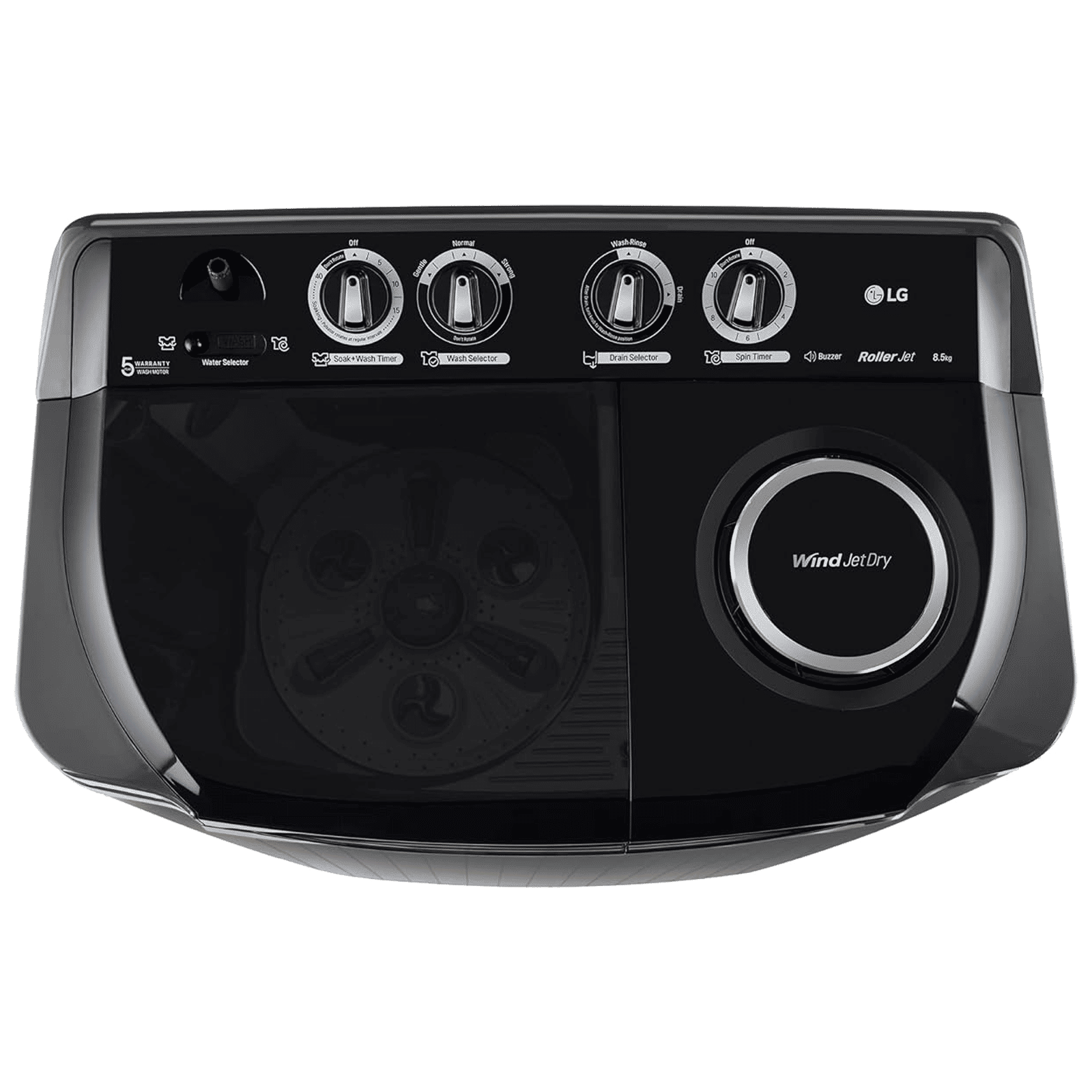 LG 8.5 kg 5 Star Semi Automatic Washing Machine with Roller Jet Pulsator (P8535SKMZ.ABMQEIL, Middle Black)_4