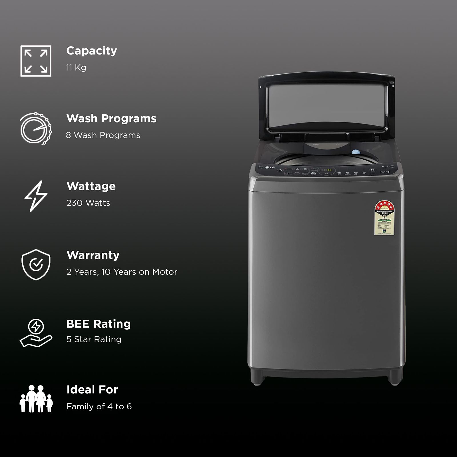 LG 11 kg 5 Star Inverter Fully Automatic Top Load Washing Machine (THD11SWM.ABMQEIL, AI Direct Drive, Middle Black) LG 11 kg 5 Star Inverter Fully Automatic Top Load Washing Machine (THD11SWM.ABMQEIL, AI Direct Drive, Middle Black)_2