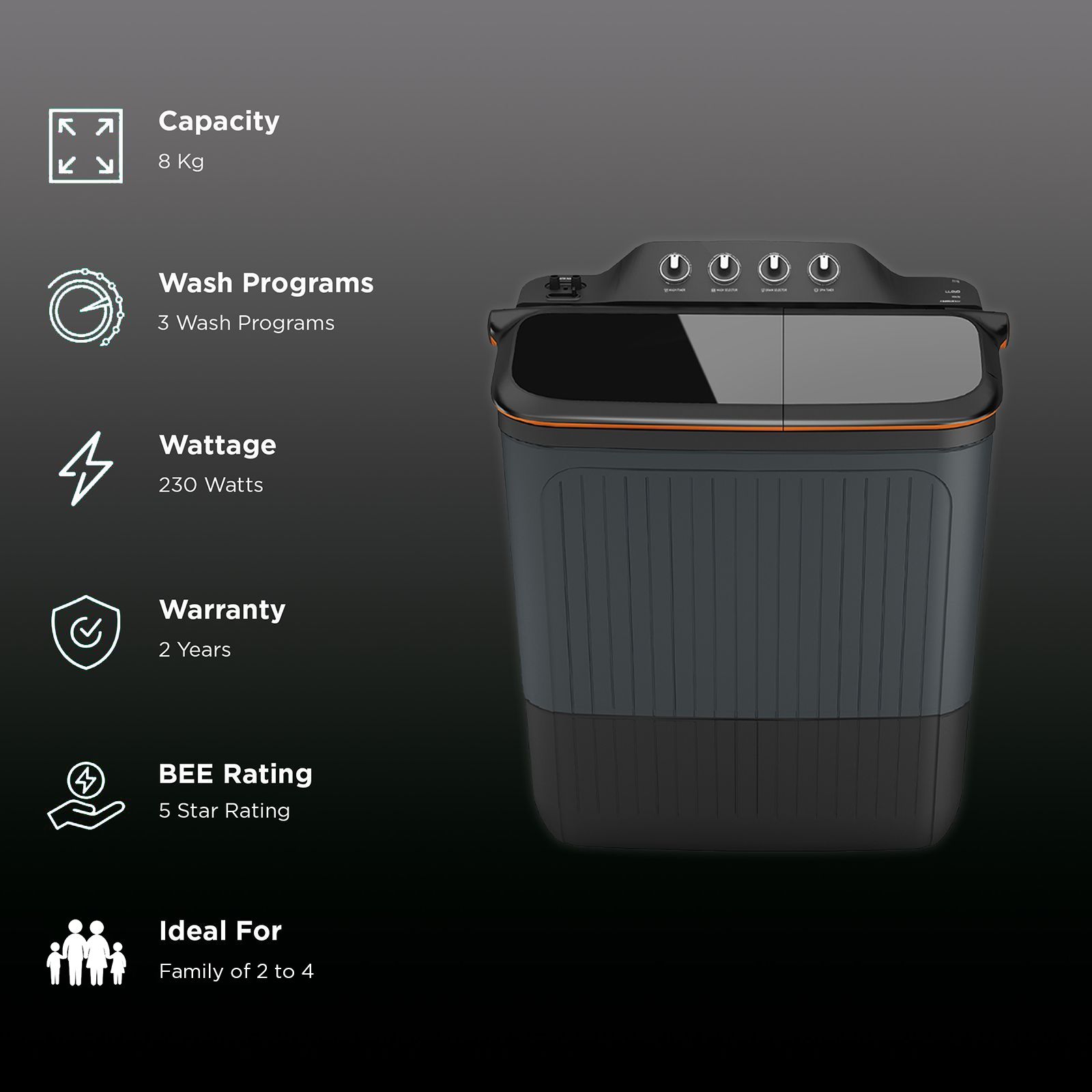 LLOYD 8 kg 5 Star Semi Automatic Washing Machine with 3 Wash Programs (GLWMS80AVGEL, Grey) LLOYD 8 kg 5 Star Semi Automatic Washing Machine with 3 Wash Programs (GLWMS80AVGEL, Grey)_2