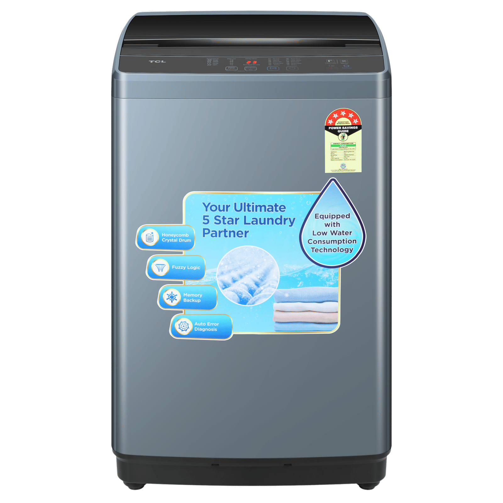 TCL 6.5 kg 5 Star Fully Automatic Top Load Washing Machine (F103, F3065TLG, Water Blow Pulsator, Dark Grey) TCL 6.5 kg 5 Star Fully Automatic Top Load Washing Machine (F103, F3065TLG, Water Blow Pulsator, Dark Grey)_1