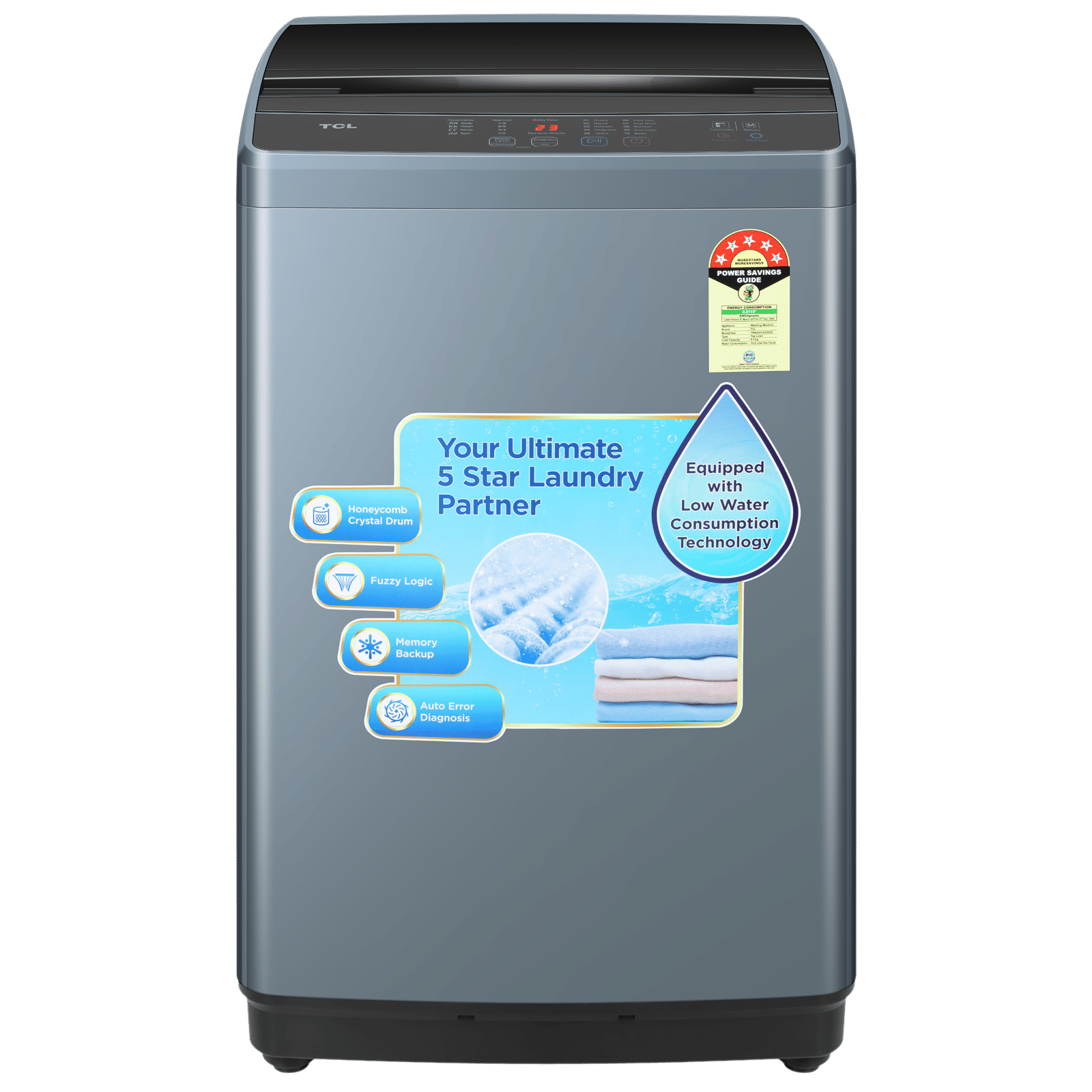 TCL 7.5 kg 5 Star Fully Automatic Top Load Washing Machine (F103, F3075TLG, Water Blow Pulsator, Dark Grey)_1