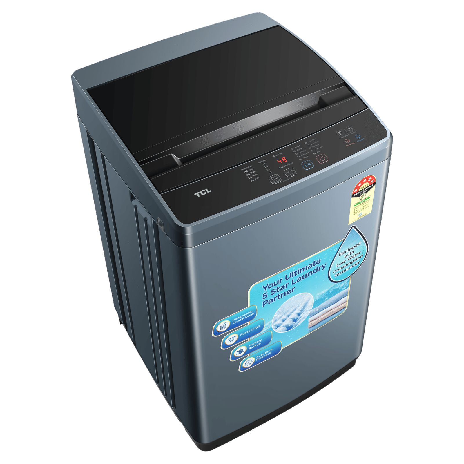 TCL 7.5 kg 5 Star Fully Automatic Top Load Washing Machine (F103, F3075TLG, Water Blow Pulsator, Dark Grey)_5