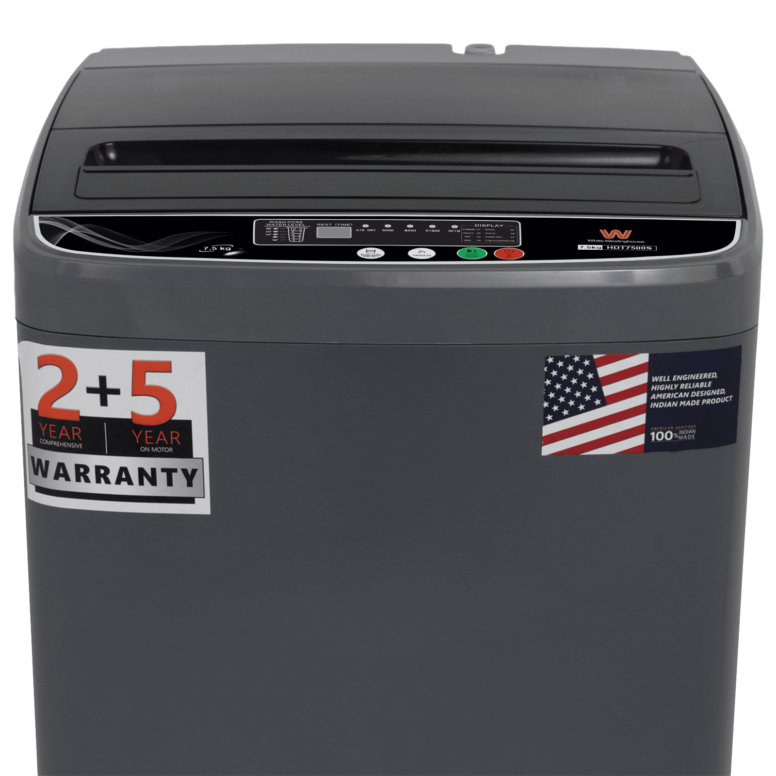 White Westinghouse 7.5 kg 5 Star Fully Automatic Top Load Washing Machine (HDT7500S, Water Reserve Technology, Grey)_4