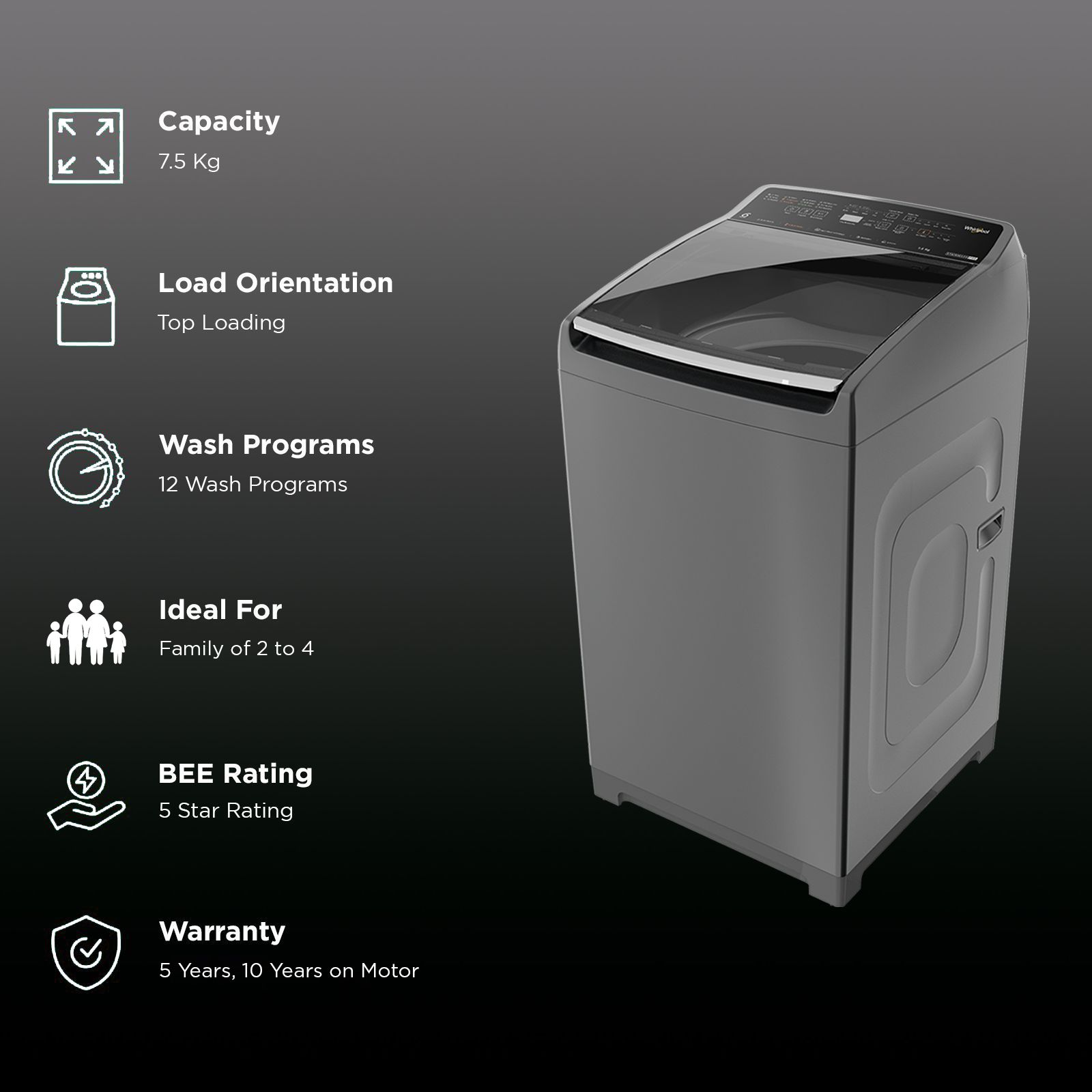 Whirlpool 7.5 kg 5 Star Fully Automatic Top Load Washing Machine (StainWash Pro, 31631, In-built Heater, Grey) Whirlpool 7.5 kg 5 Star Fully Automatic Top Load Washing Machine (StainWash Pro, 31631, In-built Heater, Grey)_2