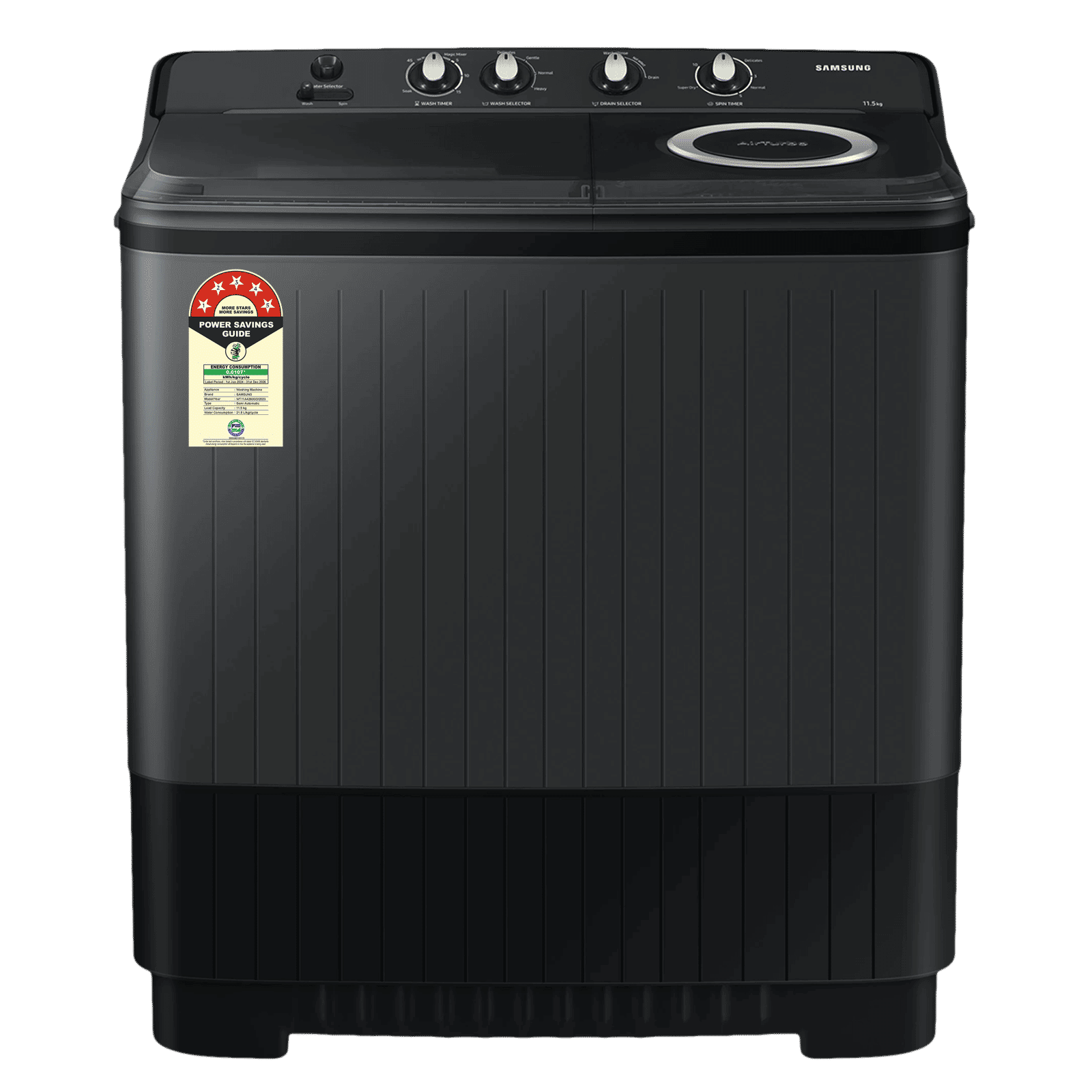 SAMSUNG 11.5 kg 5 Star Semi Automatic Washing Machine with Hexa Storm Pulsator (WT11A4260GD/TL, Dark Grey) SAMSUNG 11.5 kg 5 Star Semi Automatic Washing Machine with Hexa Storm Pulsator (WT11A4260GD/TL, Dark Grey)_1