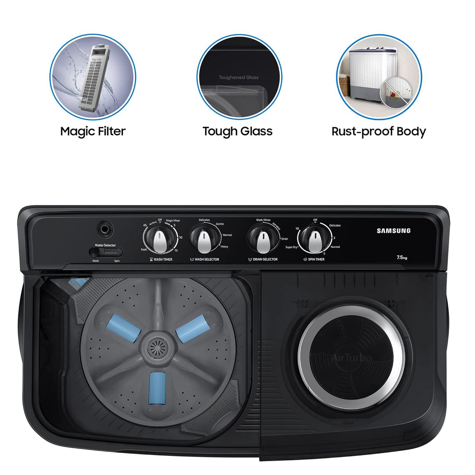 SAMSUNG 7.5 kg 5 Star Semi Automatic Washing Machine with Hexa Storm Pulsator (WT75B3200GD/TL, Dark Grey) SAMSUNG 7.5 kg 5 Star Semi Automatic Washing Machine with Hexa Storm Pulsator (WT75B3200GD/TL, Dark Grey)_16