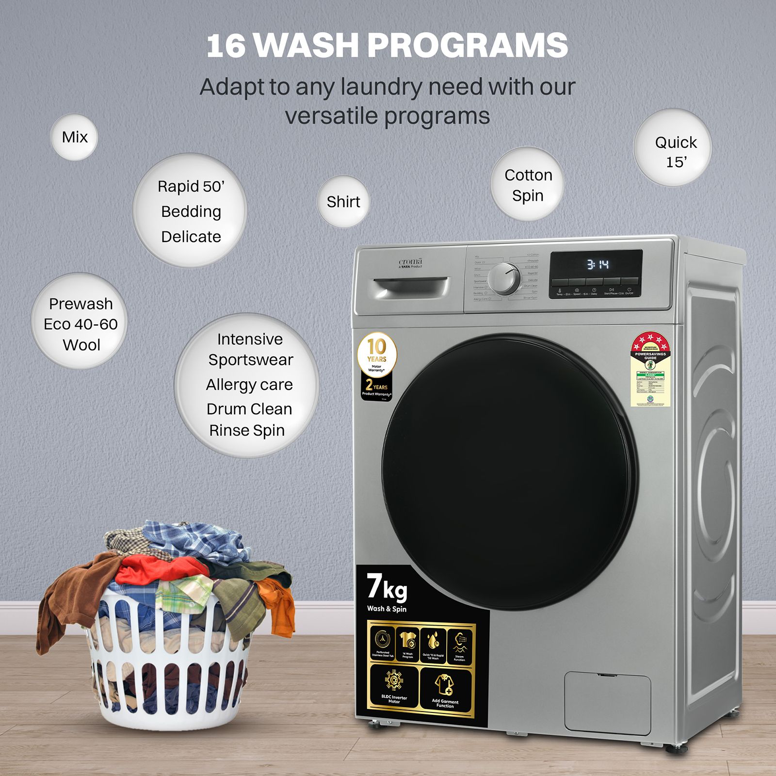 Croma 7 kg 5 Star Fully Automatic Front Load Washing Machine (CRLW070FLF316251, Silver Grey)_14