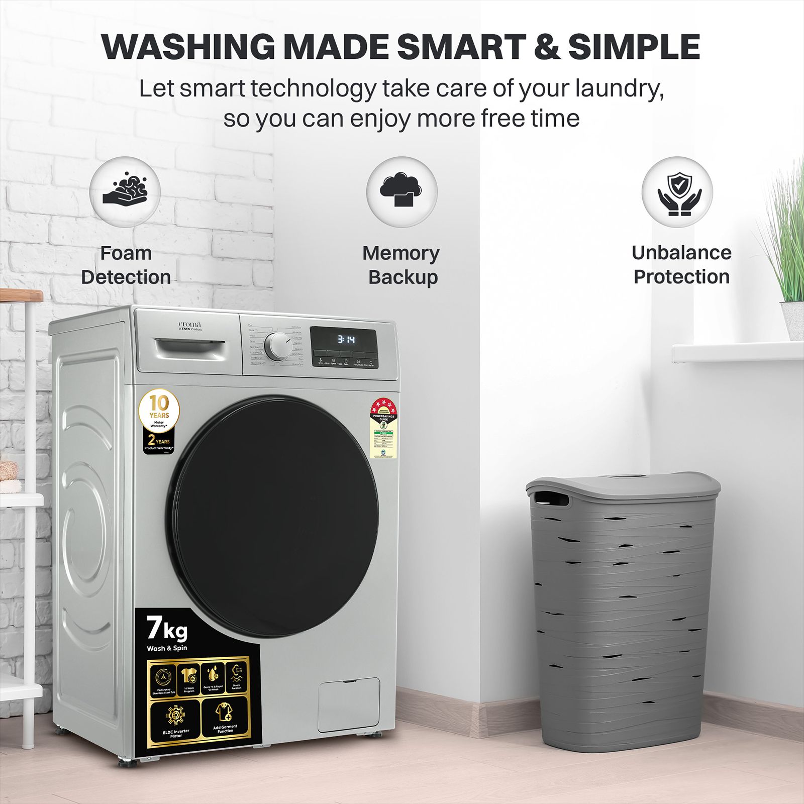 Croma 7 kg 5 Star Fully Automatic Front Load Washing Machine (CRLW070FLF316251, Silver Grey)_15