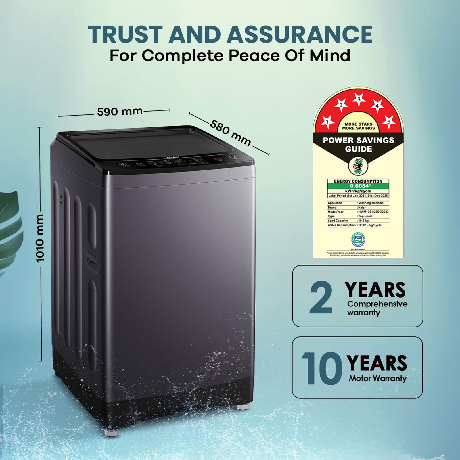 Haier 10.5 kg 5 Star Fully Automatic Top Load Washing Machine (HWM105-826S6, Oceanus Wave Drum, Starry Silver) Haier 10.5 kg 5 Star Fully Automatic Top Load Washing Machine (HWM105-826S6, Oceanus Wave Drum, Starry Silver)_12