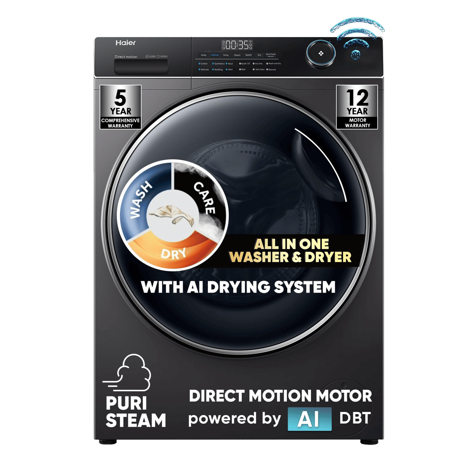 Haier 10.5 kg 5 Star Fully Automatic Front Load Washing Machine (HW105-B14959S8U1, Pillow Shape Drum, Dark Jade Silver)_1