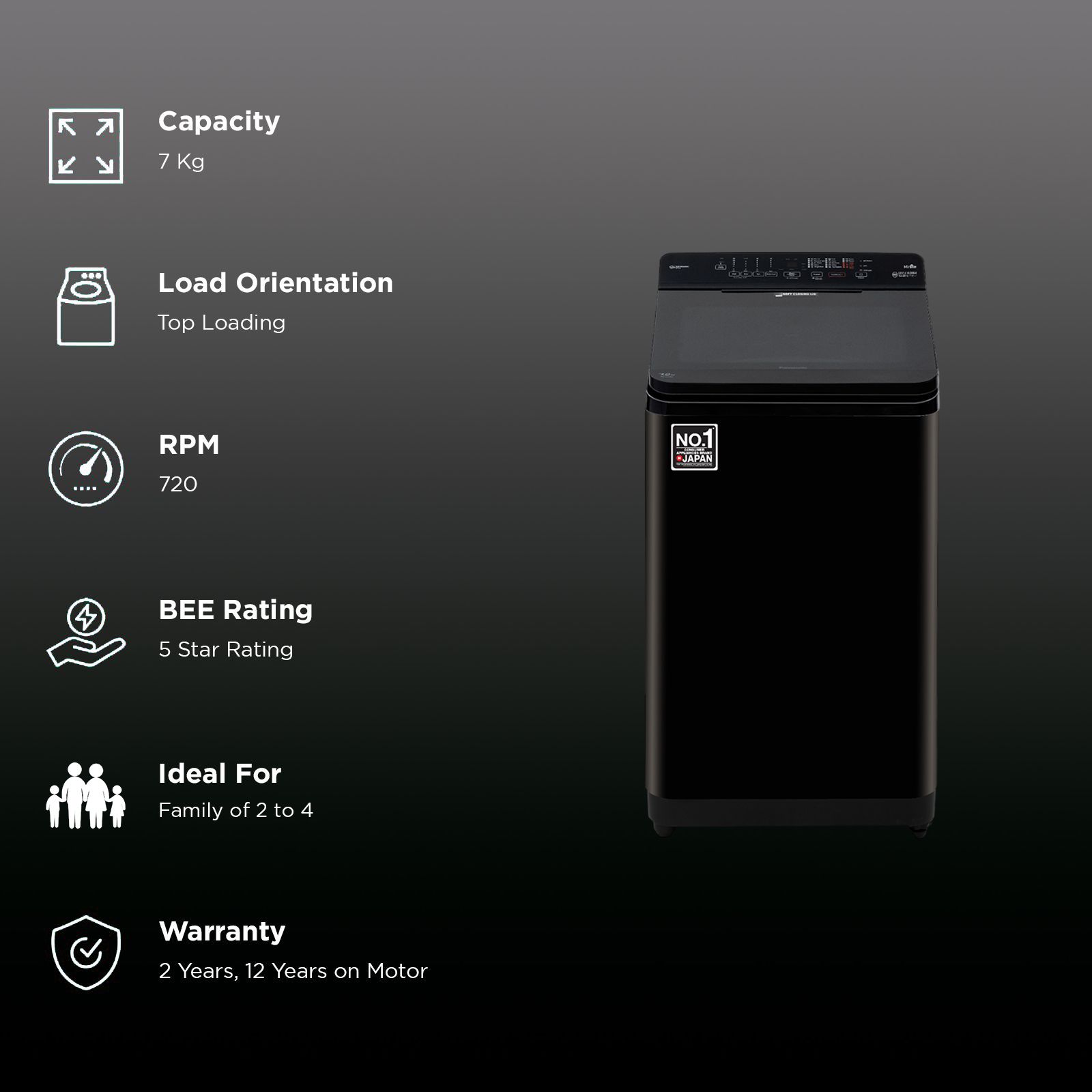 Panasonic 7 kg 5 Star Wi-Fi Fully Automatic Top Load Washing Machine (NA-F70V11PRB, Weather Alert & Recommendation, Jet Black)_2