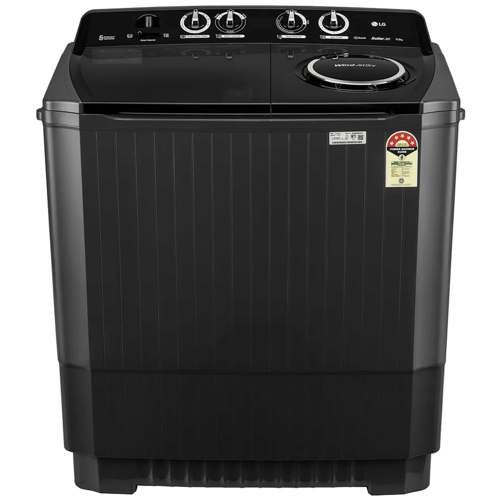 LG 11.5 kg 5 Star Semi Automatic Washing Machine with Wind Jet Dry Technology (P115ASLAZ, Full Black) LG 11.5 kg 5 Star Semi Automatic Washing Machine with Wind Jet Dry Technology (P115ASLAZ, Full Black)_1