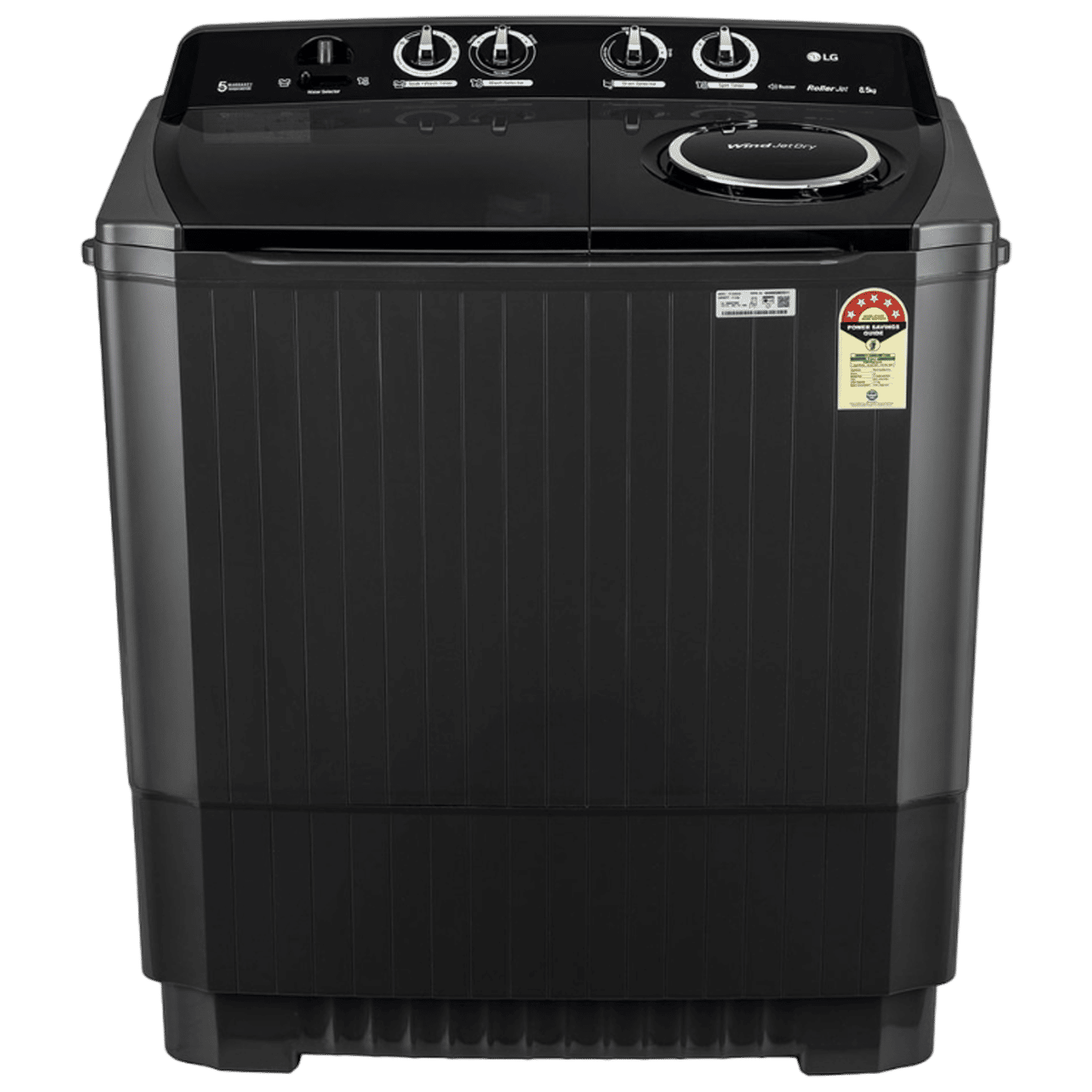 LG 8.5 kg 5 Star Semi Automatic Washing Machine with Roller Jet Pulsator (P8535SLMZ, Full Black) LG 8.5 kg 5 Star Semi Automatic Washing Machine with Roller Jet Pulsator (P8535SLMZ, Full Black)_1