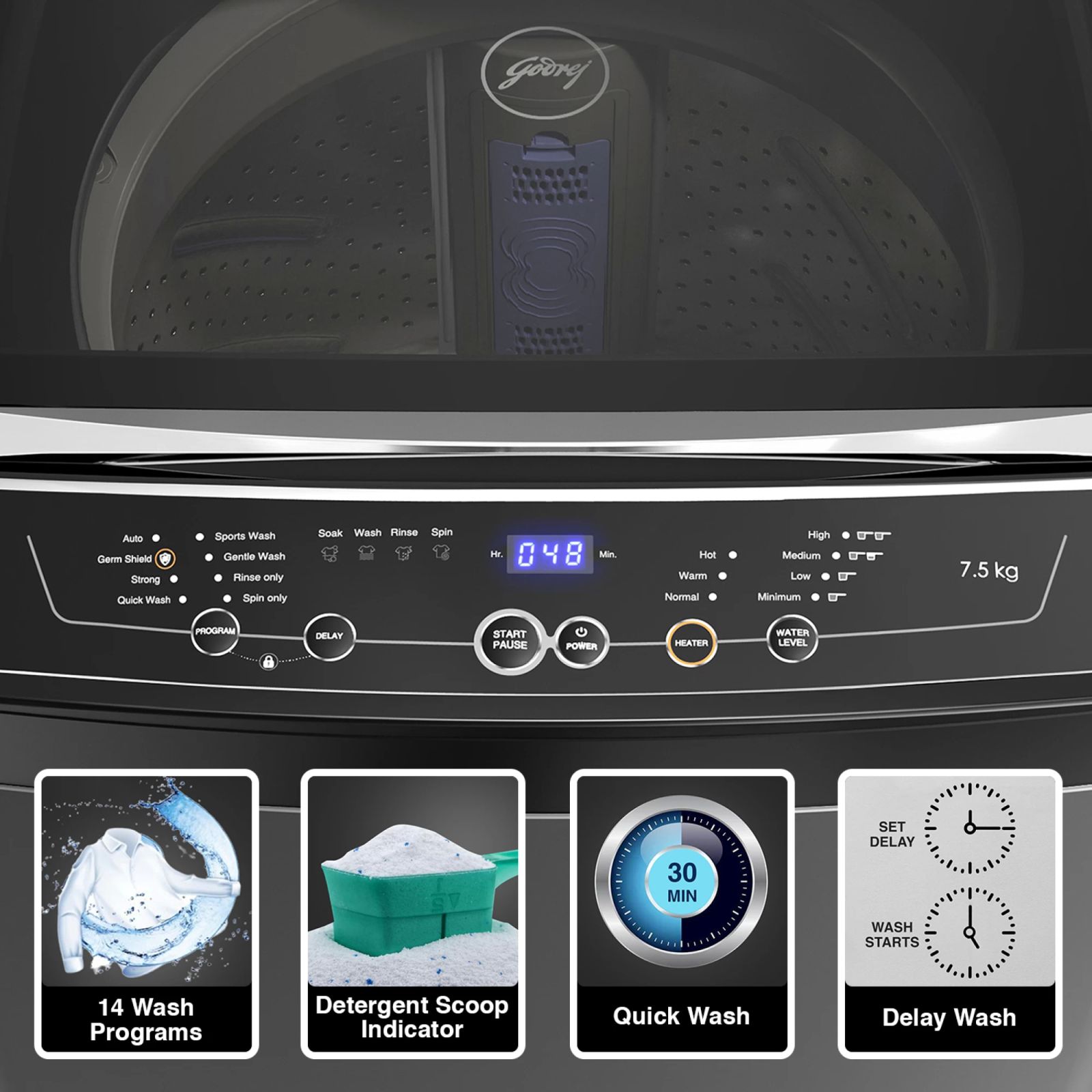 Godrej 7.5 kg 5 Star Fully Automatic Top Load Washing Machine (Magnus, WTEON MGNS 75 5.0 FDTG MTBK, Built In Heater, Metallic Black) Godrej 7.5 kg 5 Star Fully Automatic Top Load Washing Machine (Magnus, WTEON MGNS 75 5.0 FDTG MTBK, Built In Heater, Metallic Black)_9