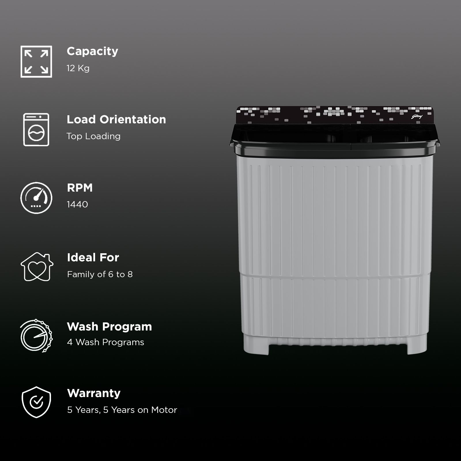 Godrej 12 kg 5 Star Semi Automatic Washing Machine with In-Built Soak Technology (Edge Uno, WS EDGE UNO 120 5.0 TB4, Graphite Grey) Godrej 12 kg 5 Star Semi Automatic Washing Machine with In-Built Soak Technology (Edge Uno, WS EDGE UNO 120 5.0 TB4, Graphite Grey)_2