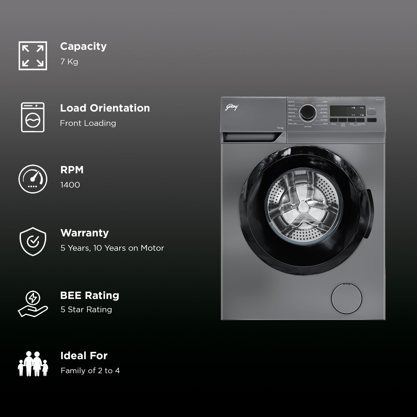 Godrej 7 kg 5 Star Fully Automatic Front Load Washing Machine (Argon, WFEON ARG 7014 FEBDT SLSR, In-built Heater, Silver Stream)_2