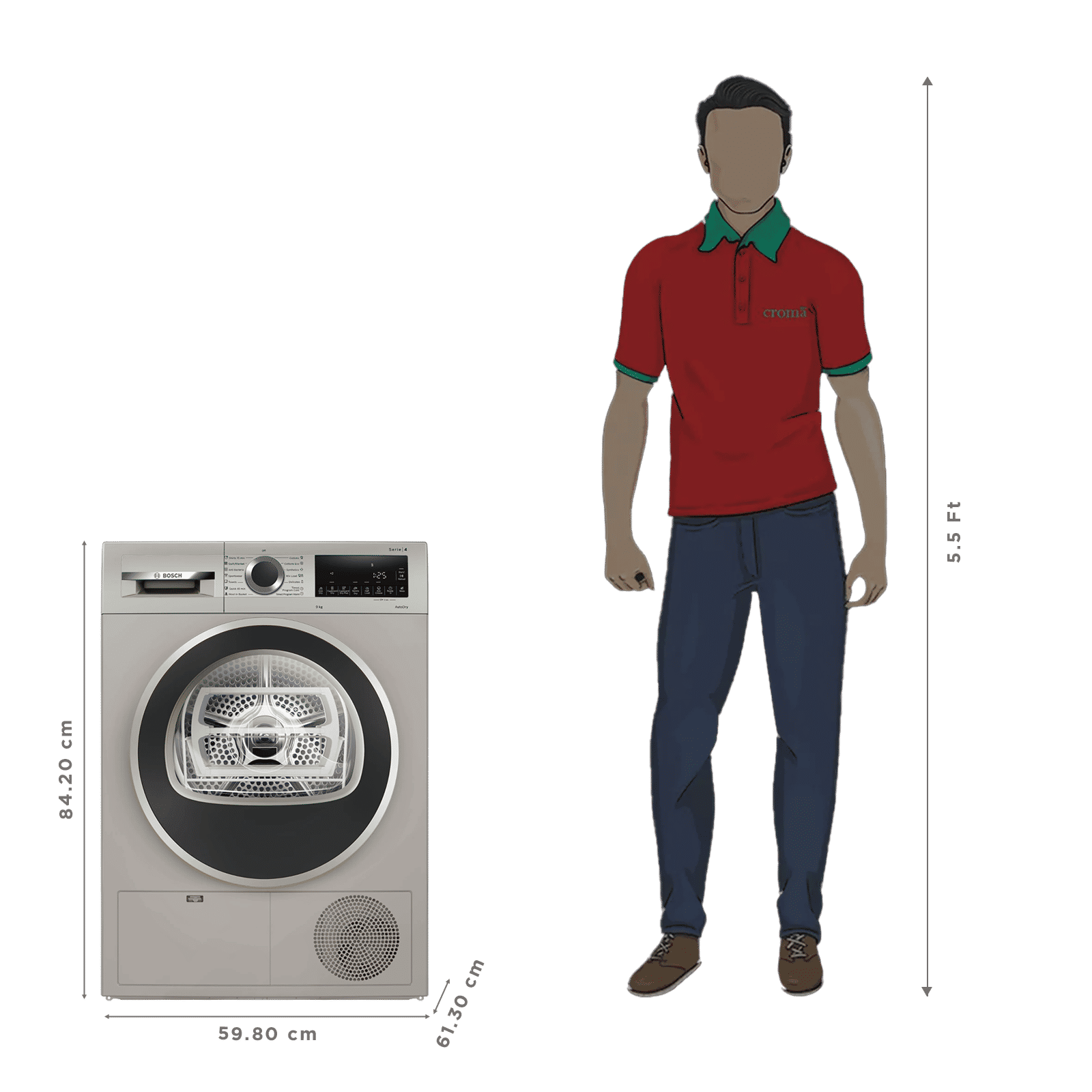 BOSCH 9 kg Fully Automatic Front Load Dryer (Series 4, WPG24108IN, In-Built Heater, Silver Inox)_3