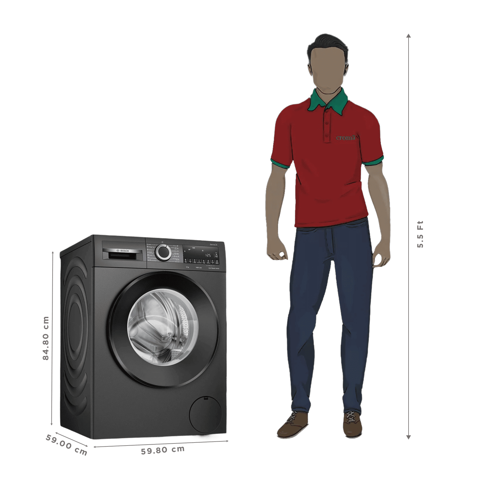 BOSCH 9 kg Fully Automatic Front Load Washing Machine (Series 6, WGA244ZTIN, Anti Wrinkle Feature, Black Grey)_2