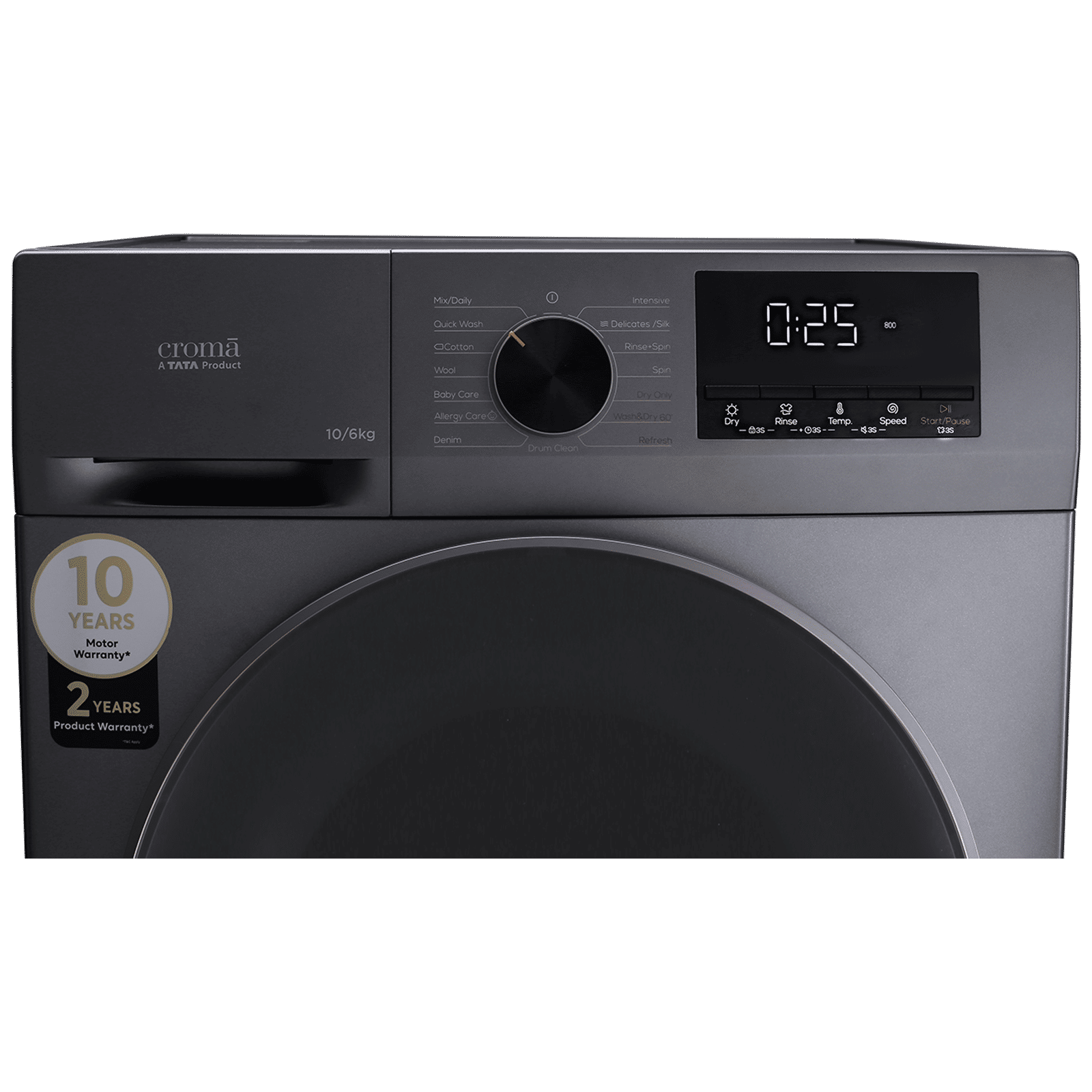 Croma 10/6 kg Inverter Fully Automatic Front Load Washer Dryer (CRLWWD0106W3162, In-built Heater, Grey)_4