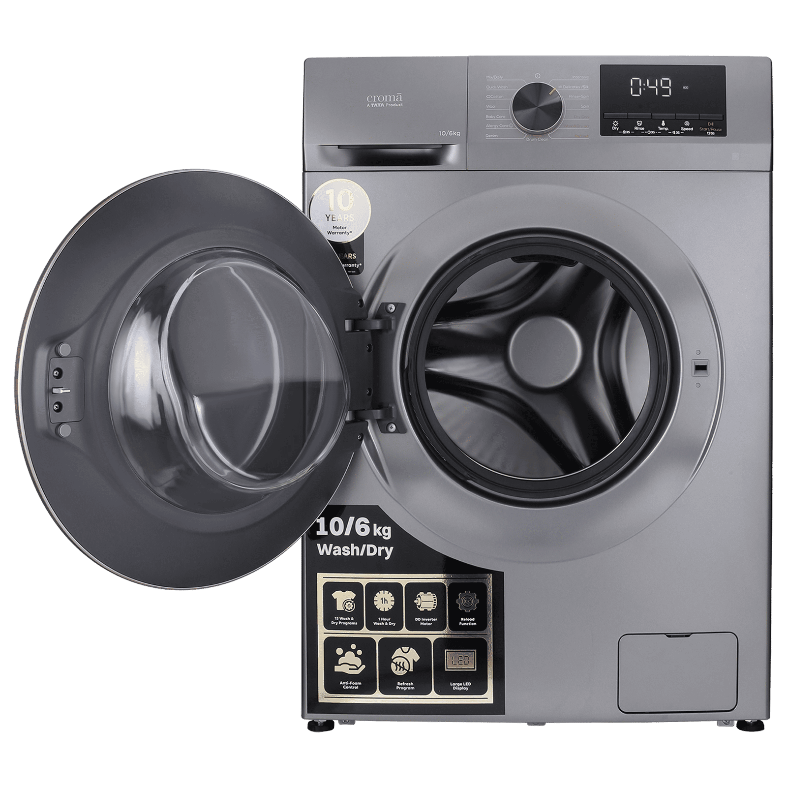 Croma 10/6 kg Inverter Fully Automatic Front Load Washer Dryer (CRLWWD0106W3162, In-built Heater, Grey)_7
