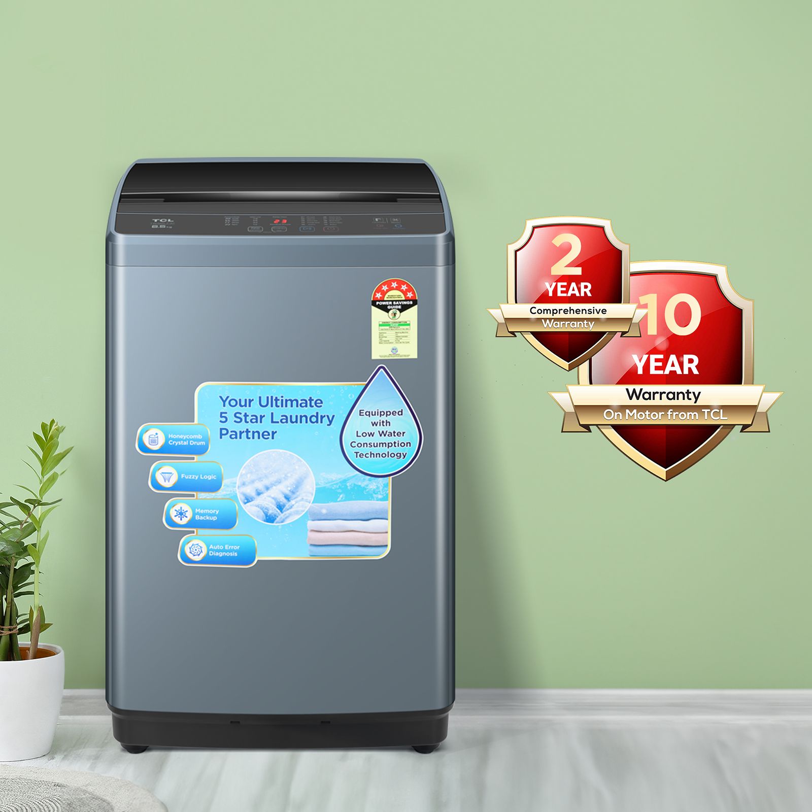 TCL 6.5 kg 5 Star Fully Automatic Top Load Washing Machine (TWA65-F3G, Honeycomb Drum, Dark Grey)_16