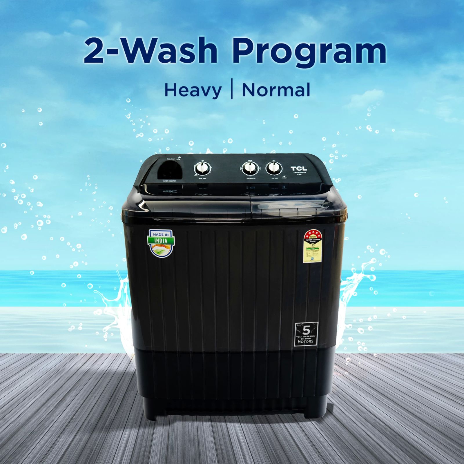 TCL 7.5 kg 5 Star Semi Automatic Washing Machine with six-wing pulsator (T101-D75PG, Grey)_11
