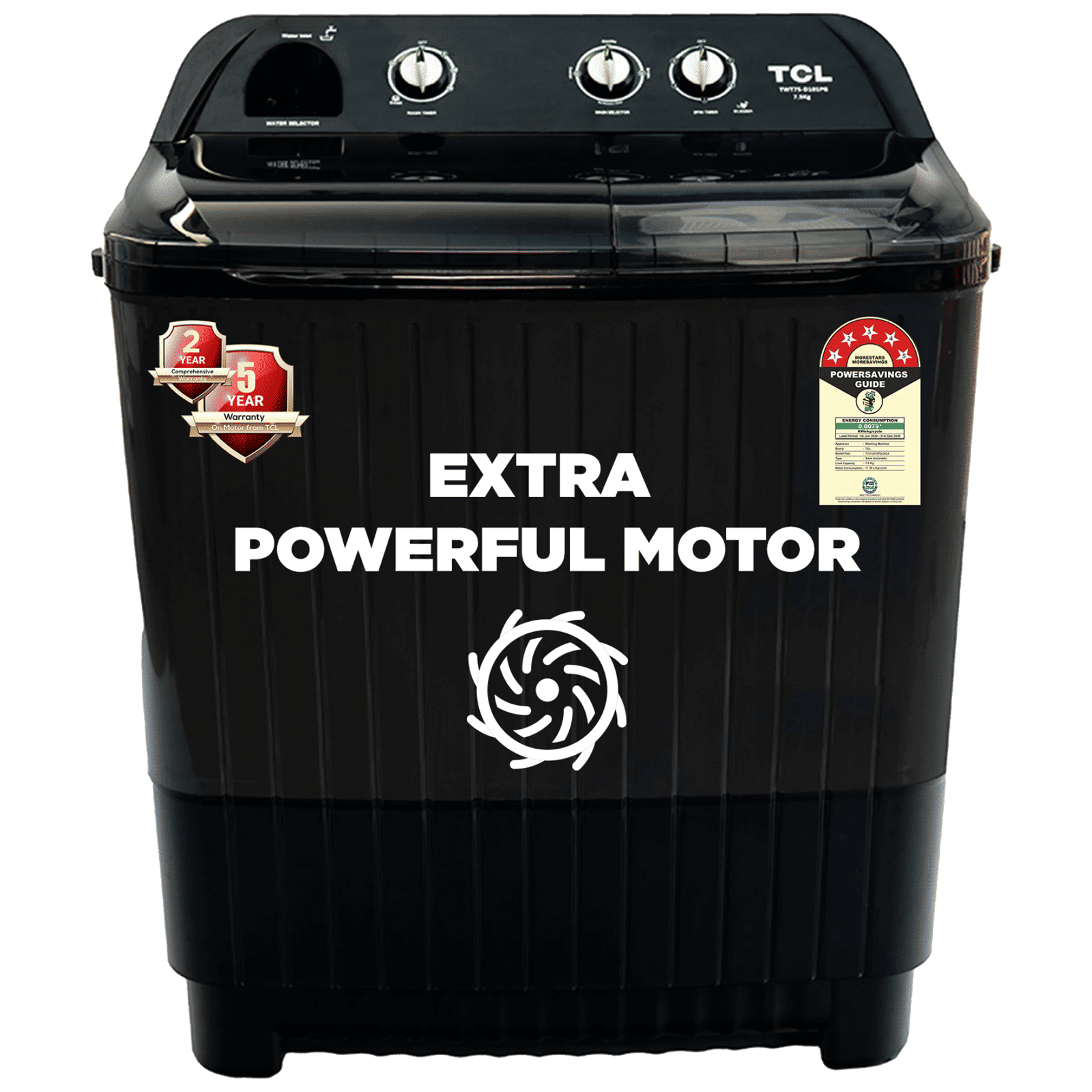 TCL 7.5 kg 5 Star Semi Automatic Washing Machine with six-wing pulsator (T101-D75PG, Grey)_1