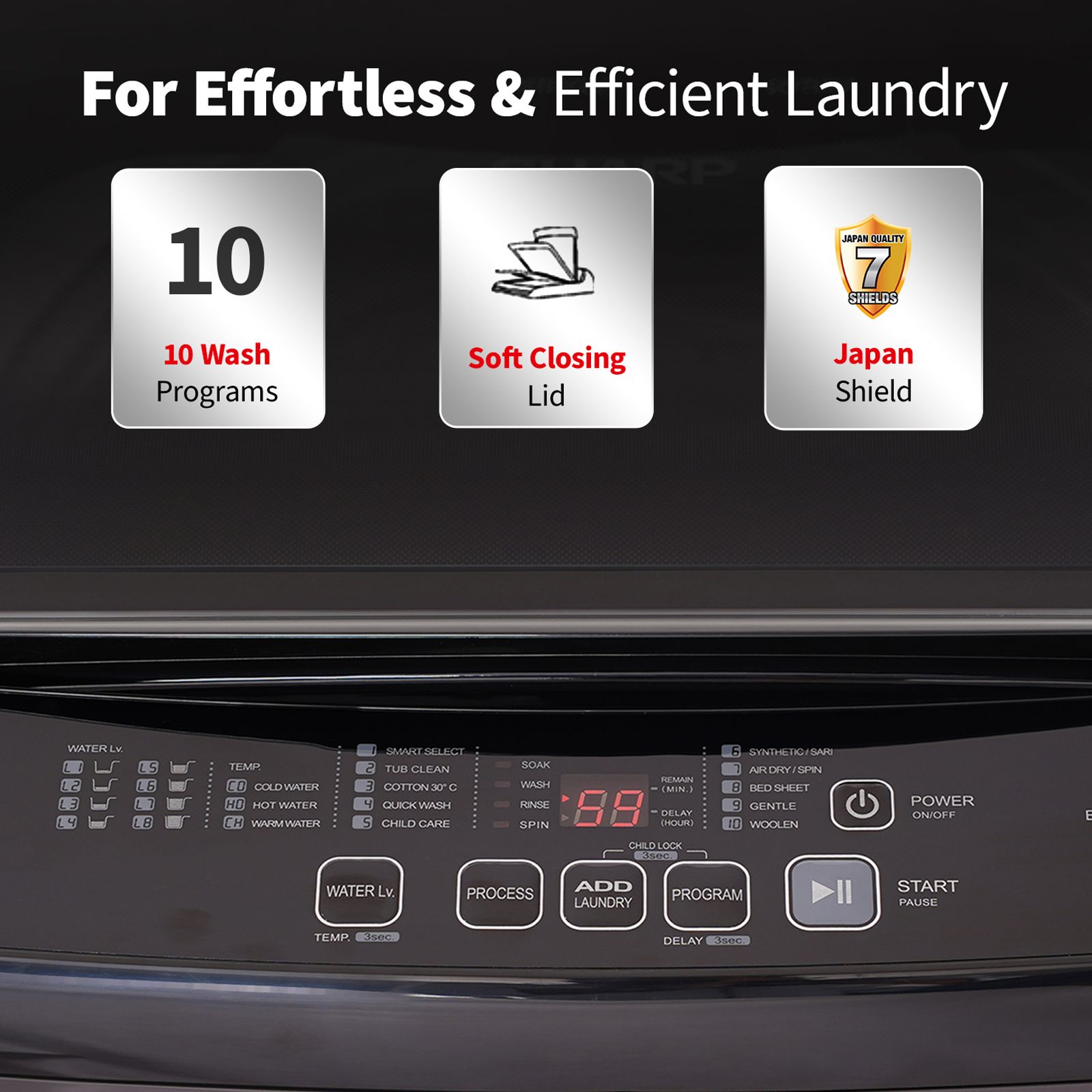 SHARP 10 kg 5 Star Fully Automatic Top Load Washing Machine (ES-T100N-BK, Stainless Steel Insert Pulsator, Midnight Black) SHARP 10 kg 5 Star Fully Automatic Top Load Washing Machine (ES-T100N-BK, Stainless Steel Insert Pulsator, Midnight Black)_4