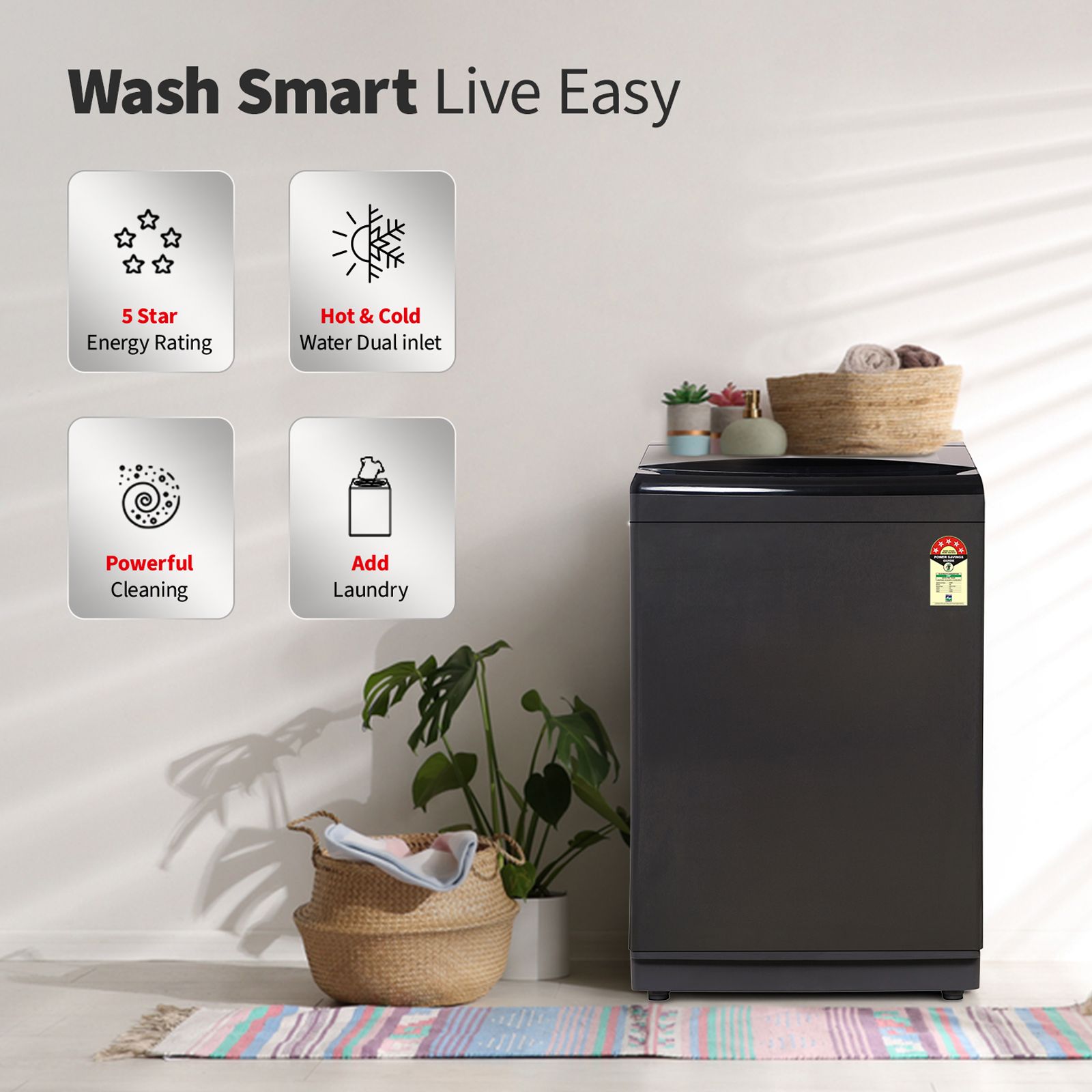 SHARP 10 kg 5 Star Fully Automatic Top Load Washing Machine (ES-T100N-BK, Stainless Steel Insert Pulsator, Midnight Black) SHARP 10 kg 5 Star Fully Automatic Top Load Washing Machine (ES-T100N-BK, Stainless Steel Insert Pulsator, Midnight Black)_5