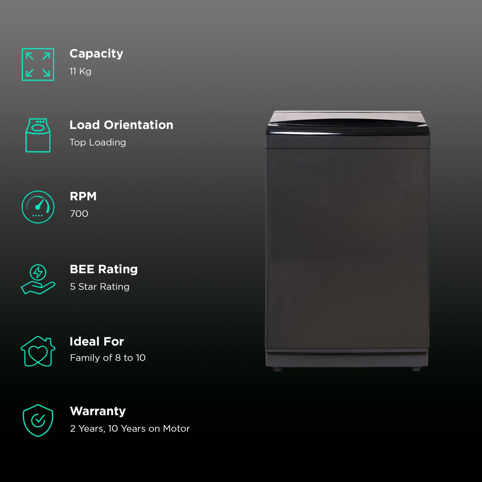 SHARP 11 kg 5 Star Fully Automatic Top Load Washing Machine (ES-T110N-BK, Stainless Steel Insert Pulsator, Black)_2